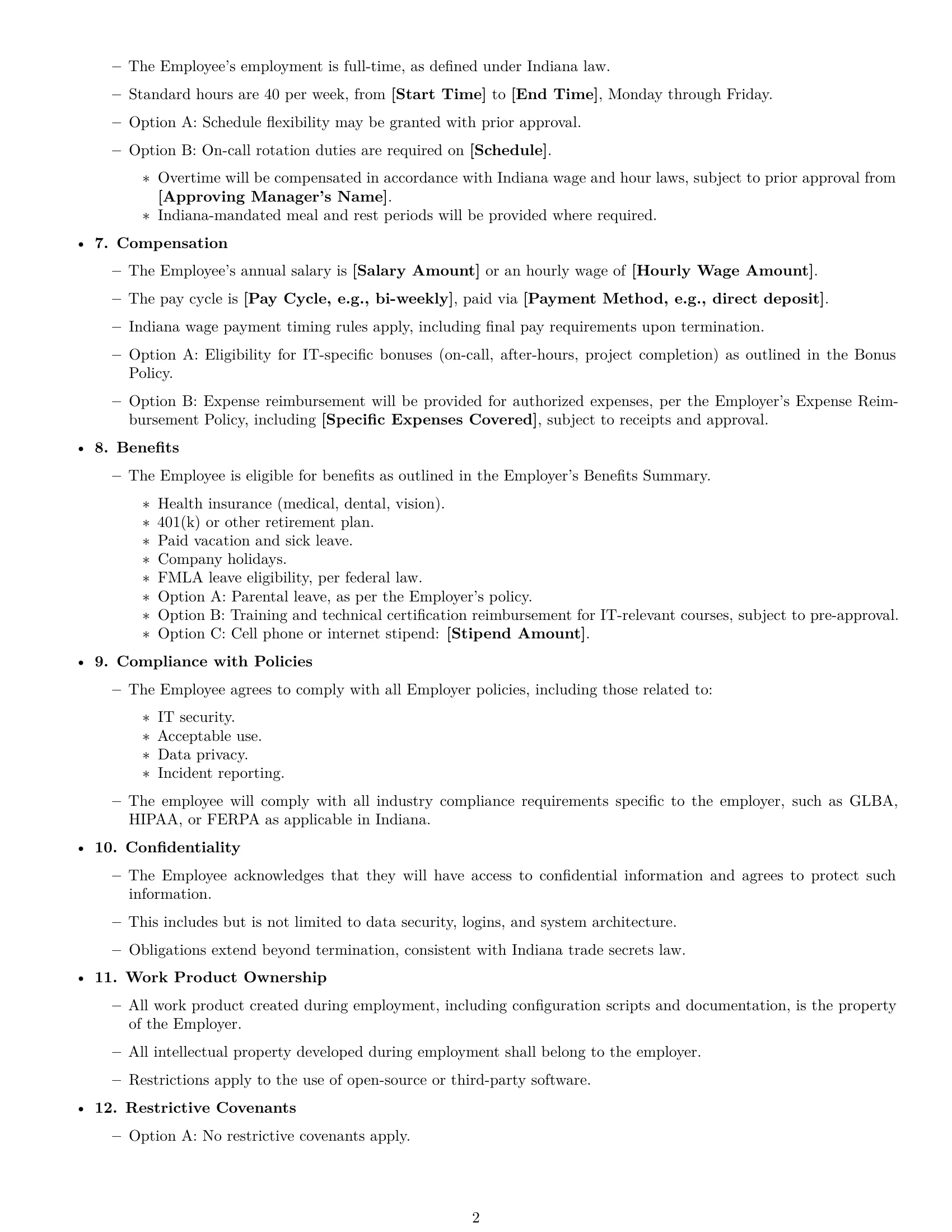 Preview page 2 of Free Indiana IT assistant employment contract template