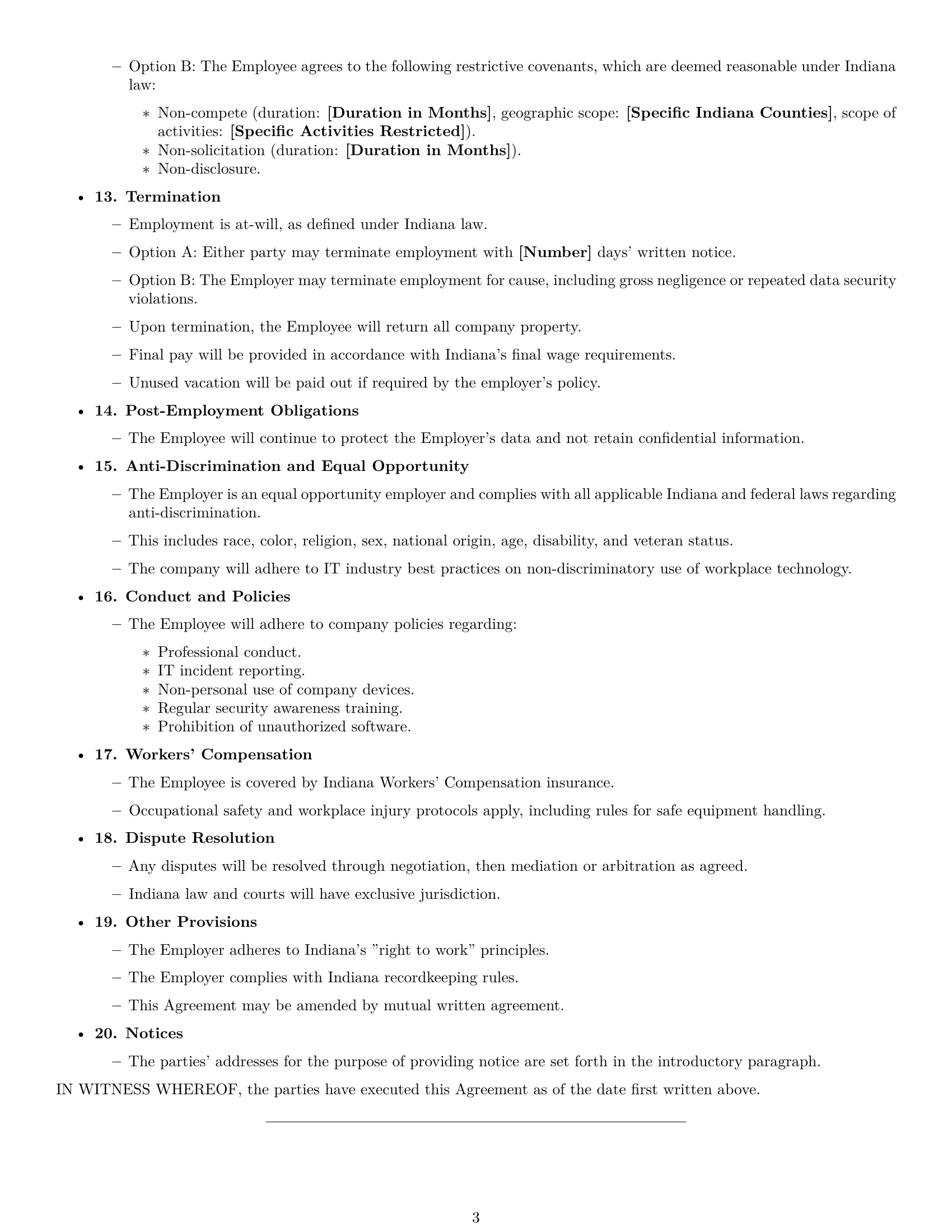 Preview page 3 of Free Indiana IT assistant employment contract template