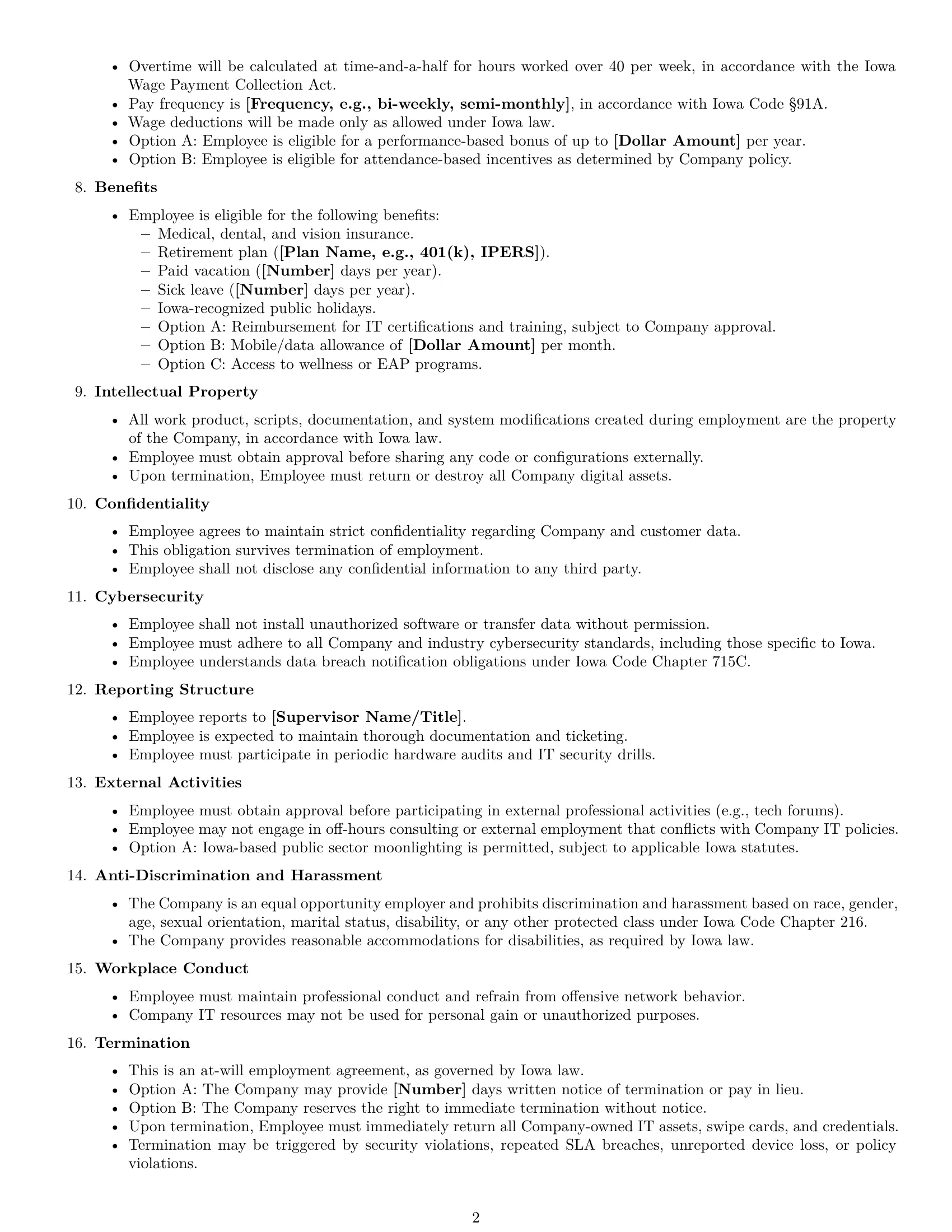 Preview page 2 of Free Iowa IT assistant employment contract template