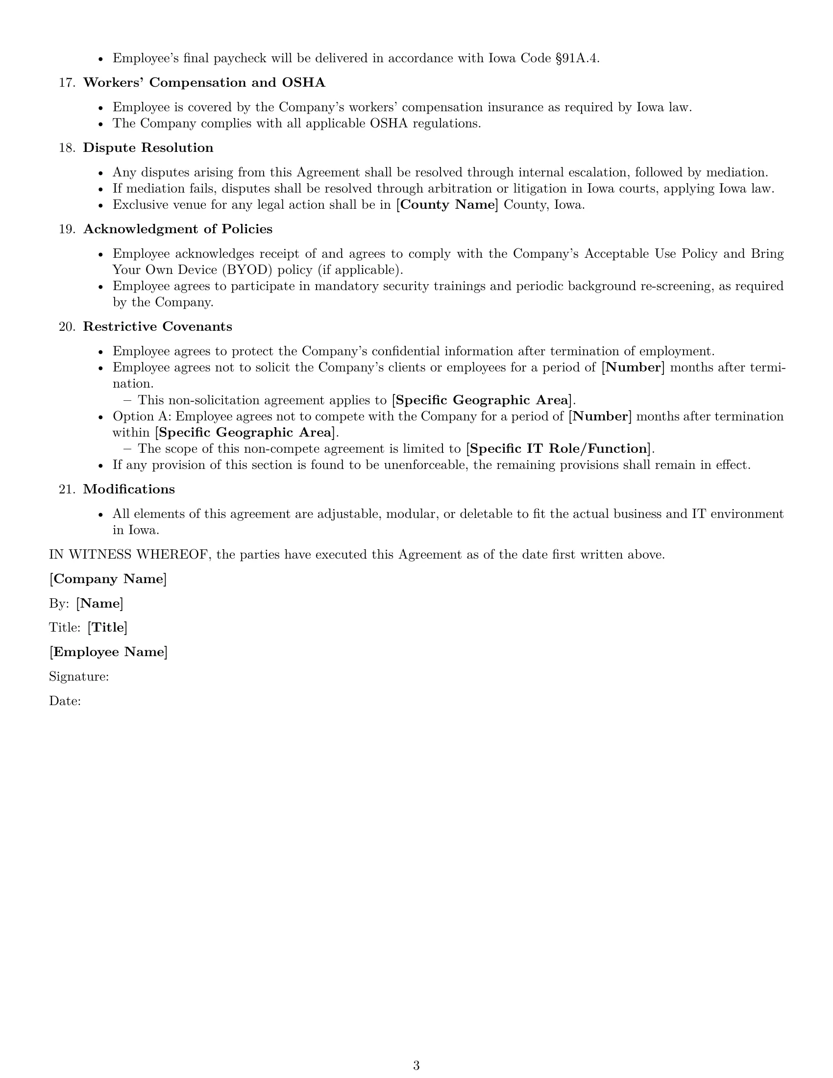 Preview page 3 of Free Iowa IT assistant employment contract template