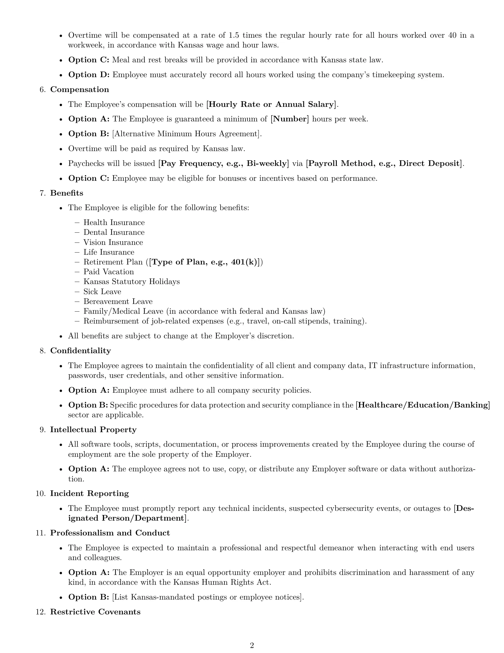 Preview page 2 of Free Kansas IT assistant employment contract template