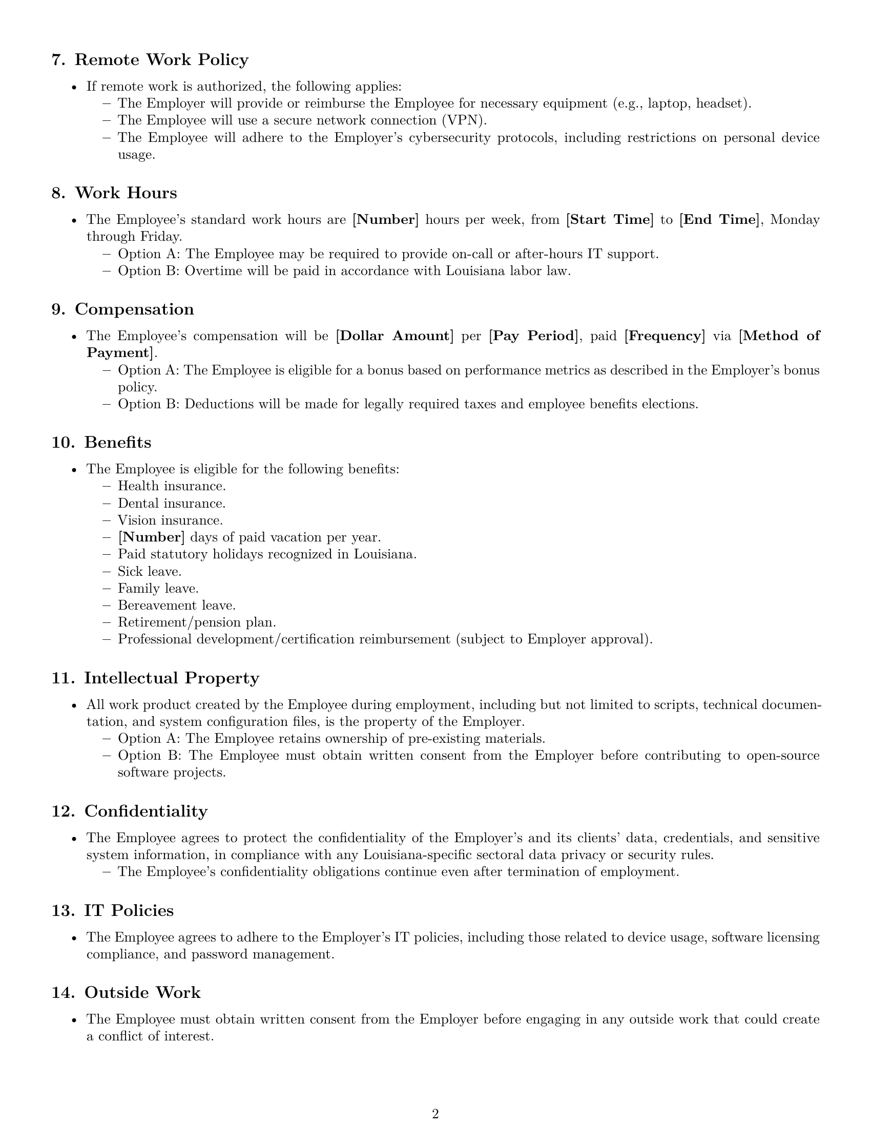 Preview page 2 of Free Louisiana IT assistant employment contract template