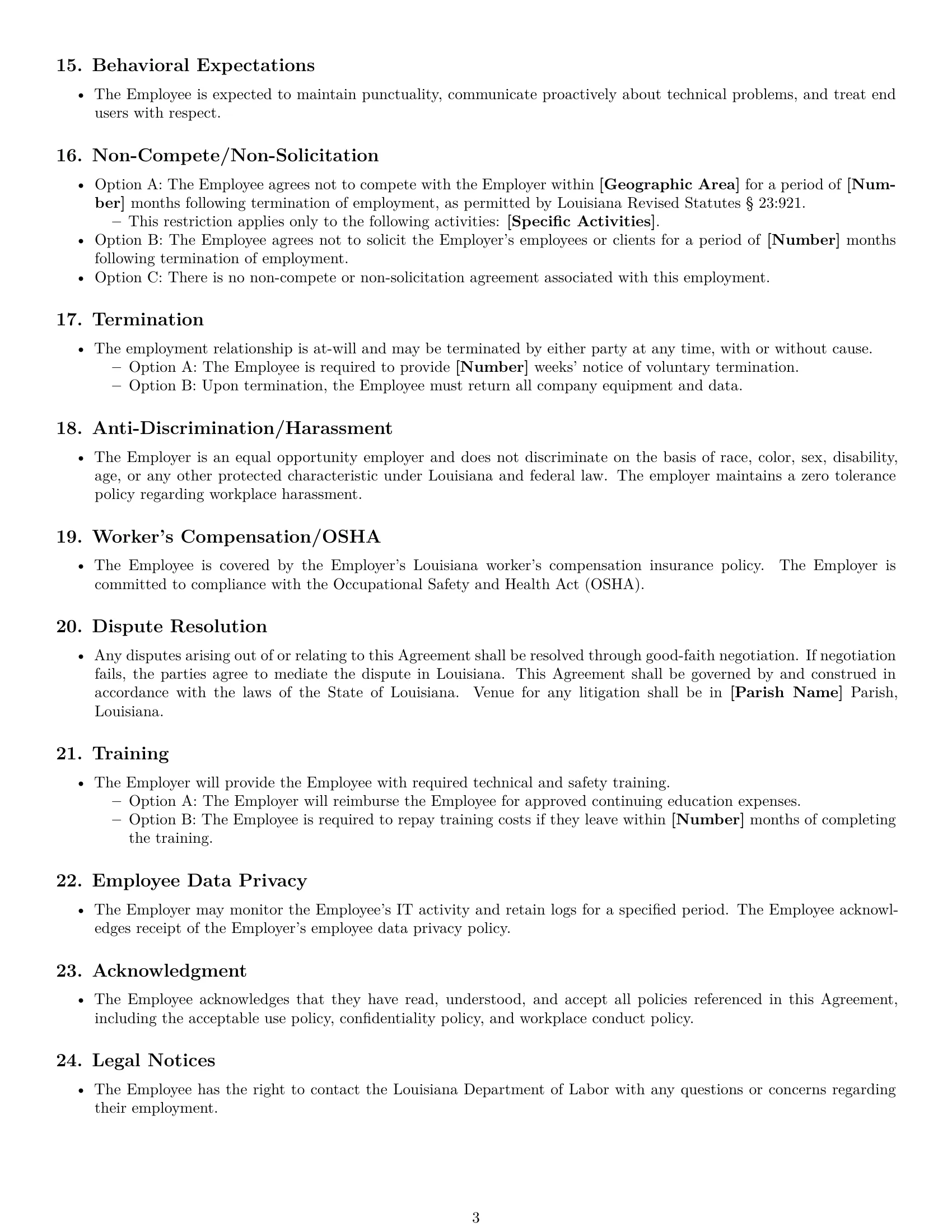 Preview page 3 of Free Louisiana IT assistant employment contract template