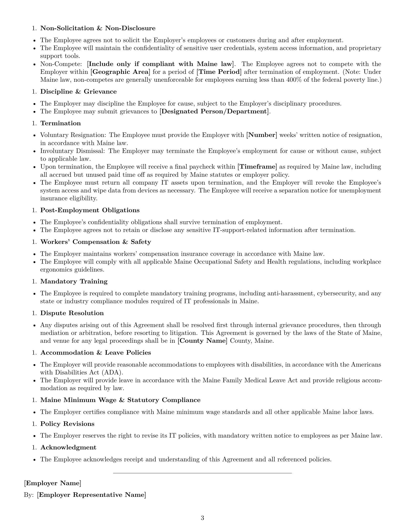 Preview page 3 of Free Maine IT assistant employment contract template