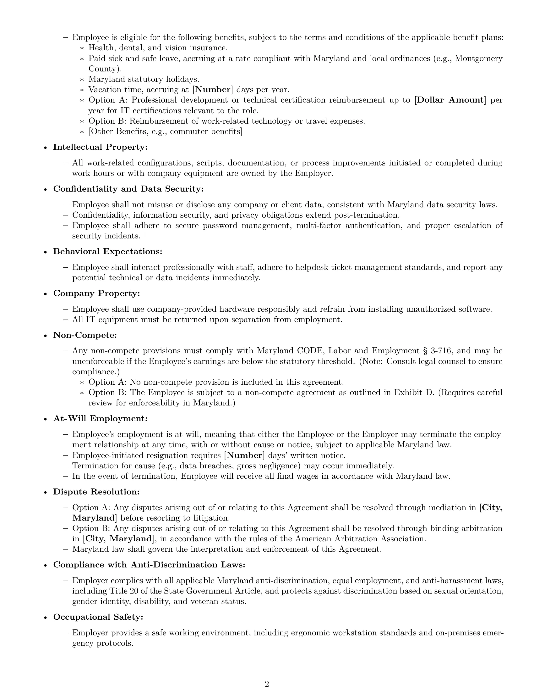 Preview page 2 of Free Maryland IT assistant employment contract template