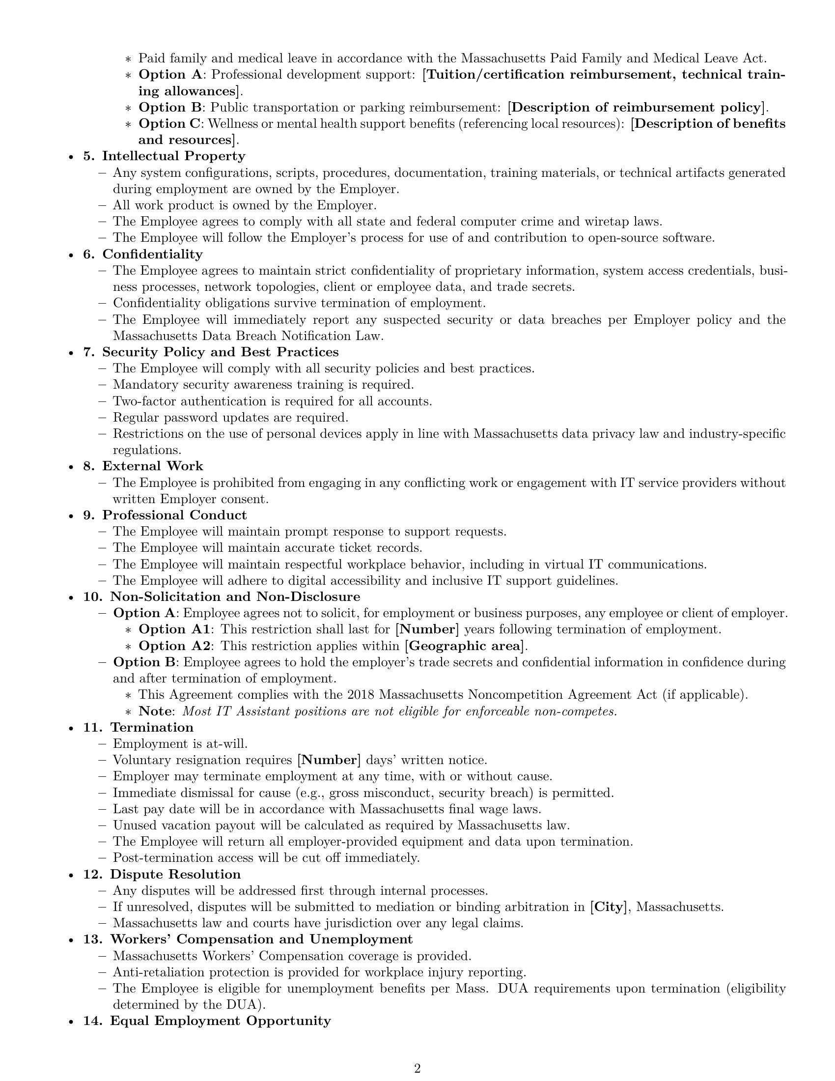 Preview page 2 of Free Massachusetts IT assistant employment contract template