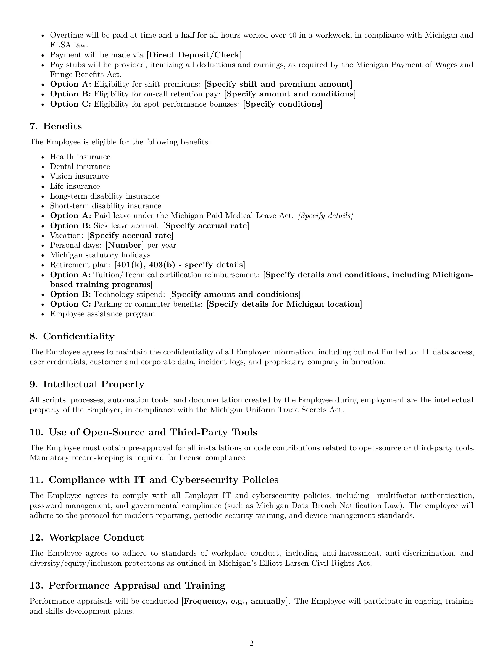 Preview page 2 of Free Michigan IT assistant employment contract template