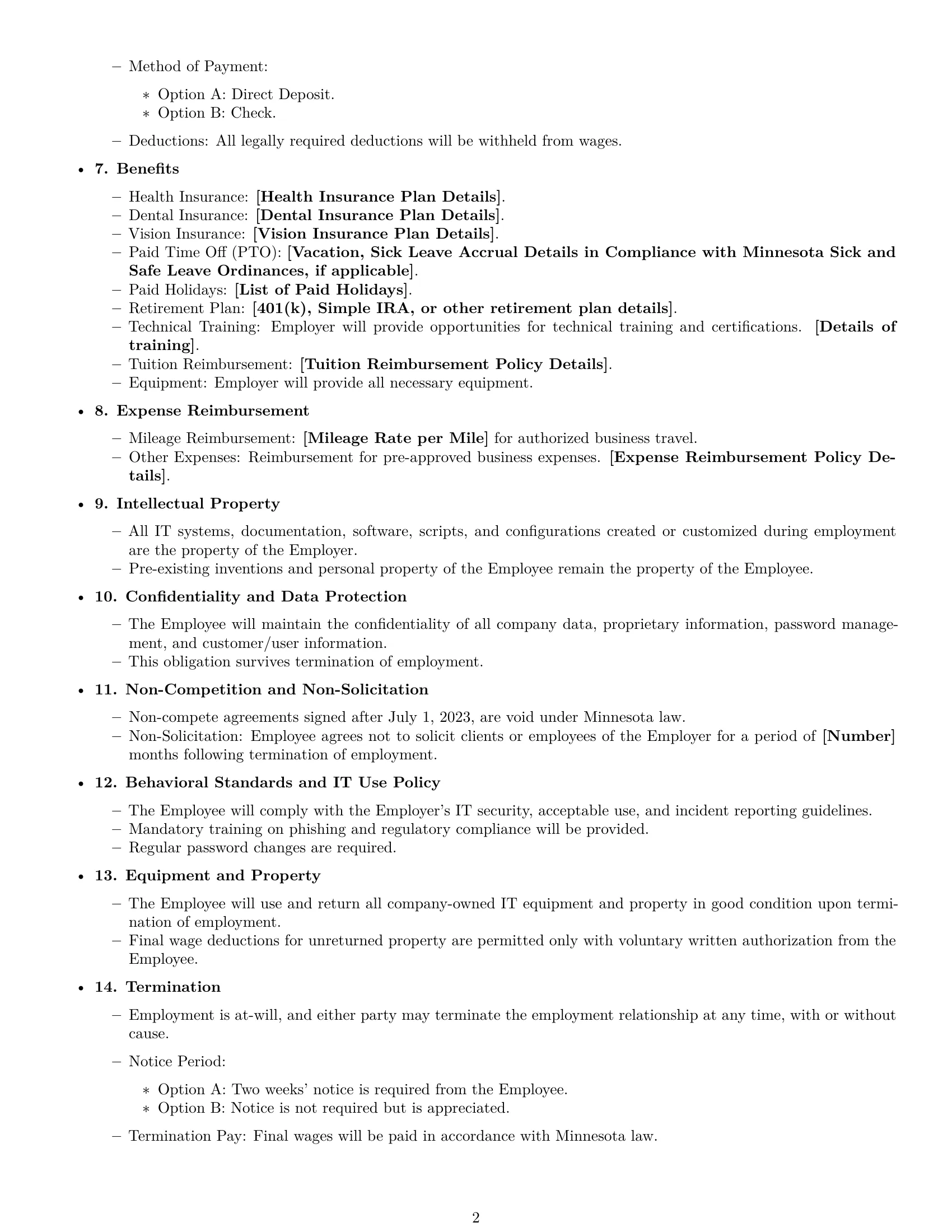 Preview page 2 of Free Minnesota IT assistant employment contract template
