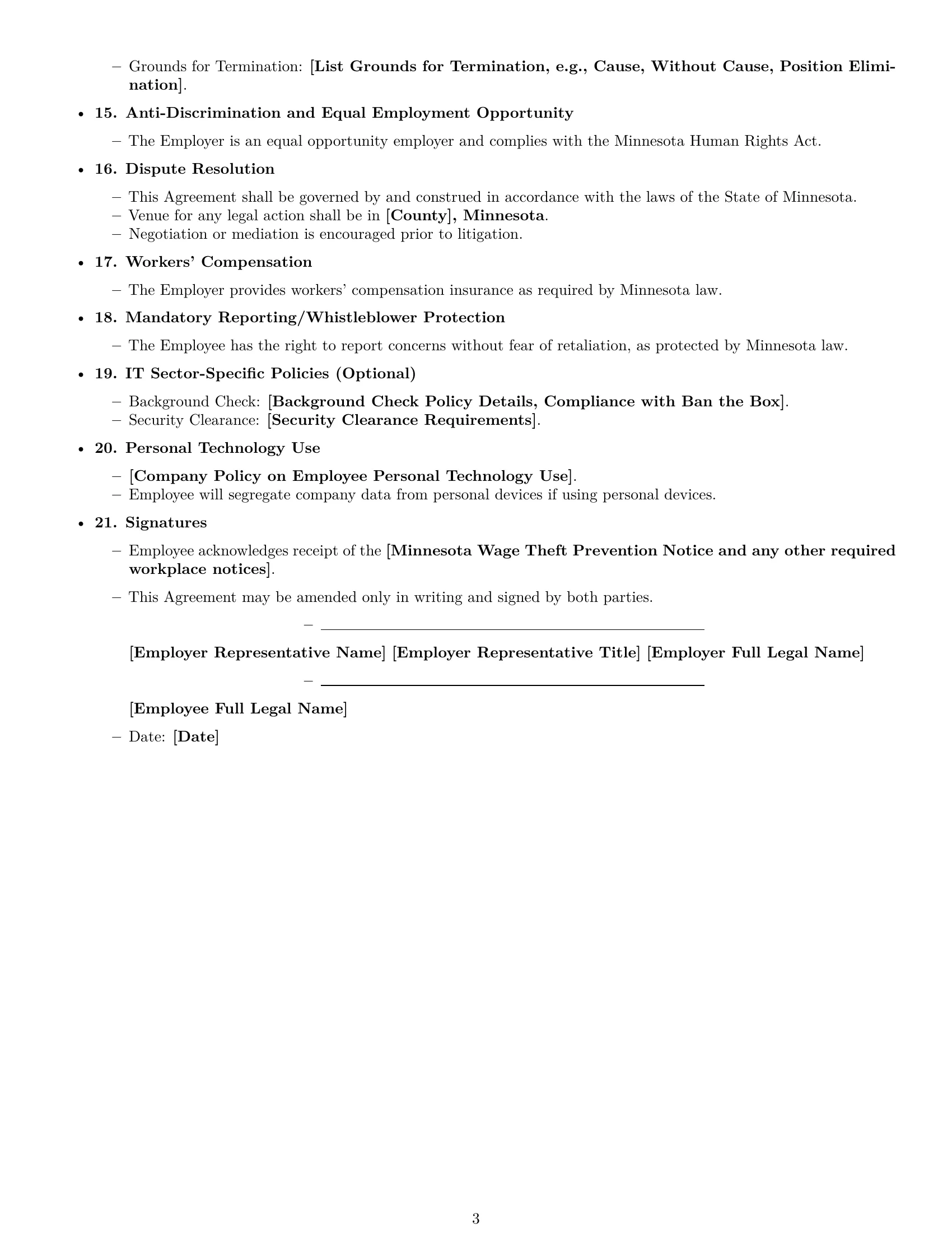 Preview page 3 of Free Minnesota IT assistant employment contract template