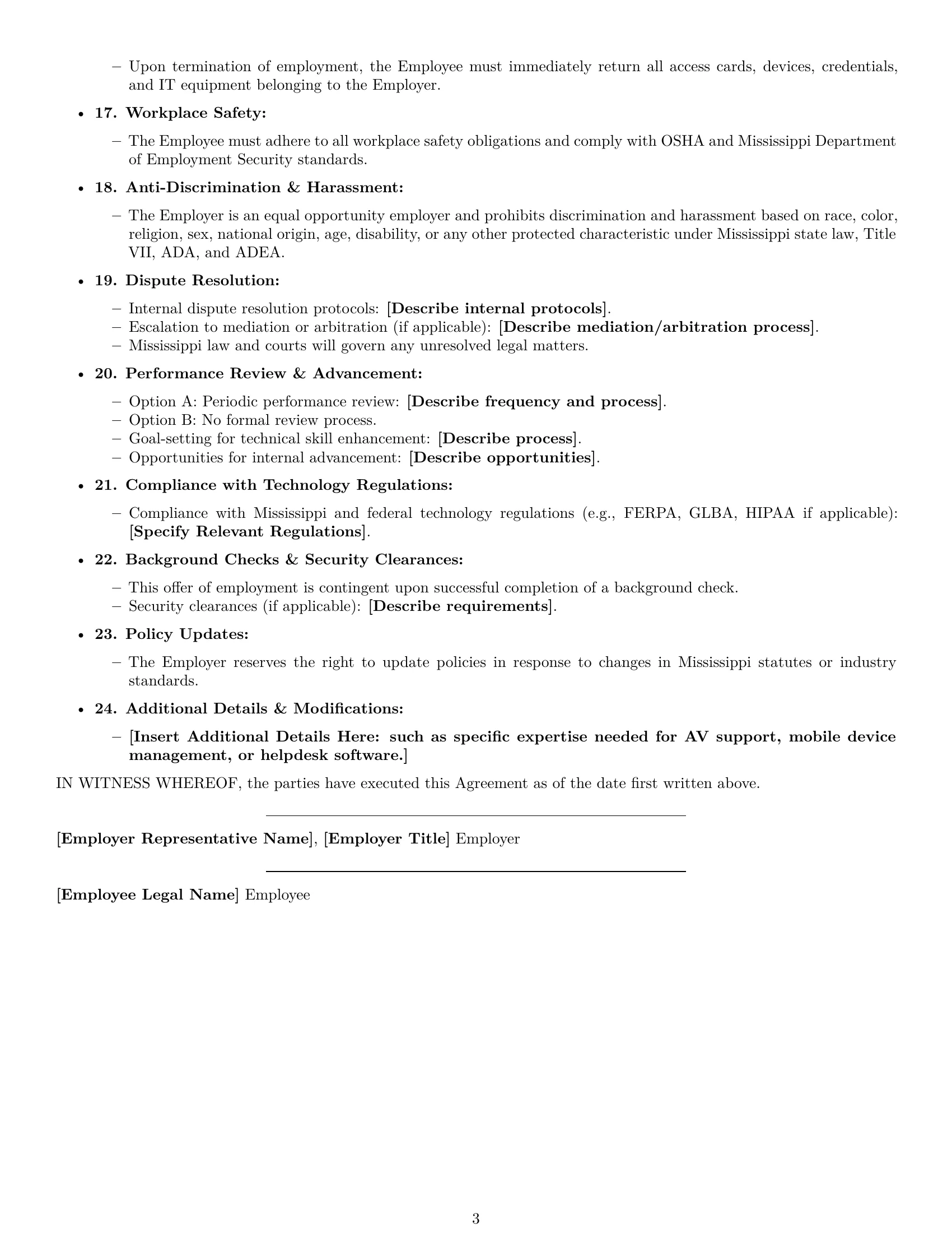 Preview page 3 of Free Mississippi IT assistant employment contract template