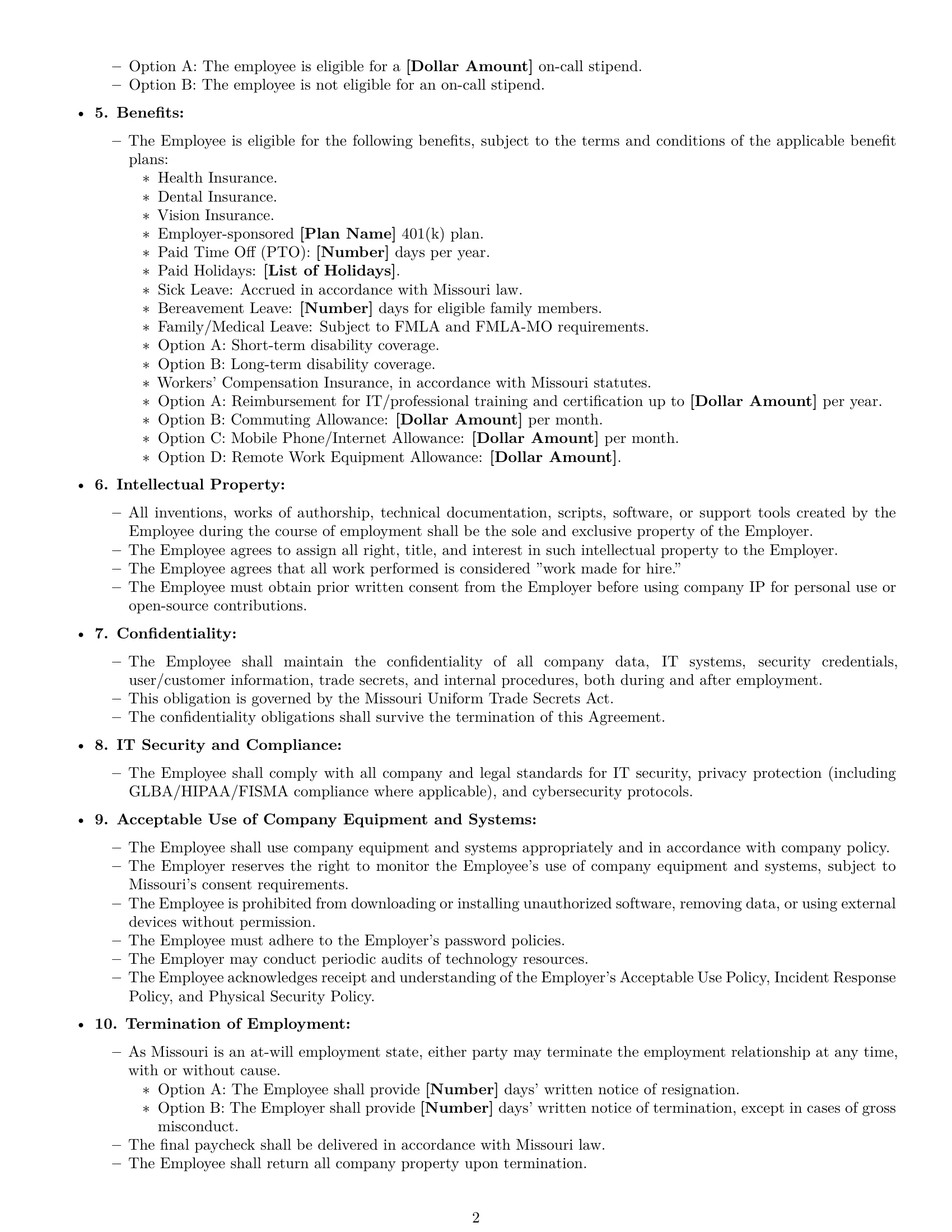 Preview page 2 of Free Missouri IT assistant employment contract template