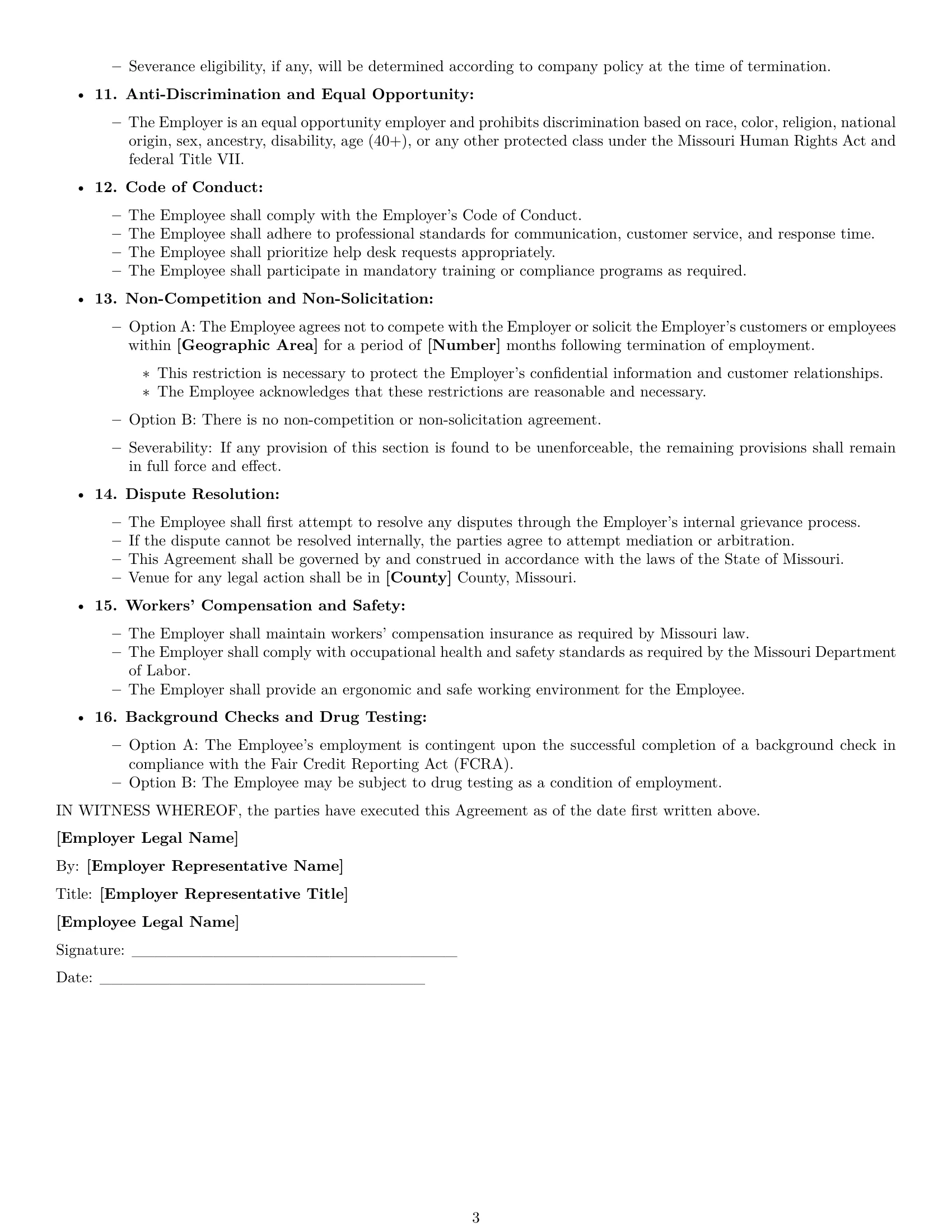 Preview page 3 of Free Missouri IT assistant employment contract template