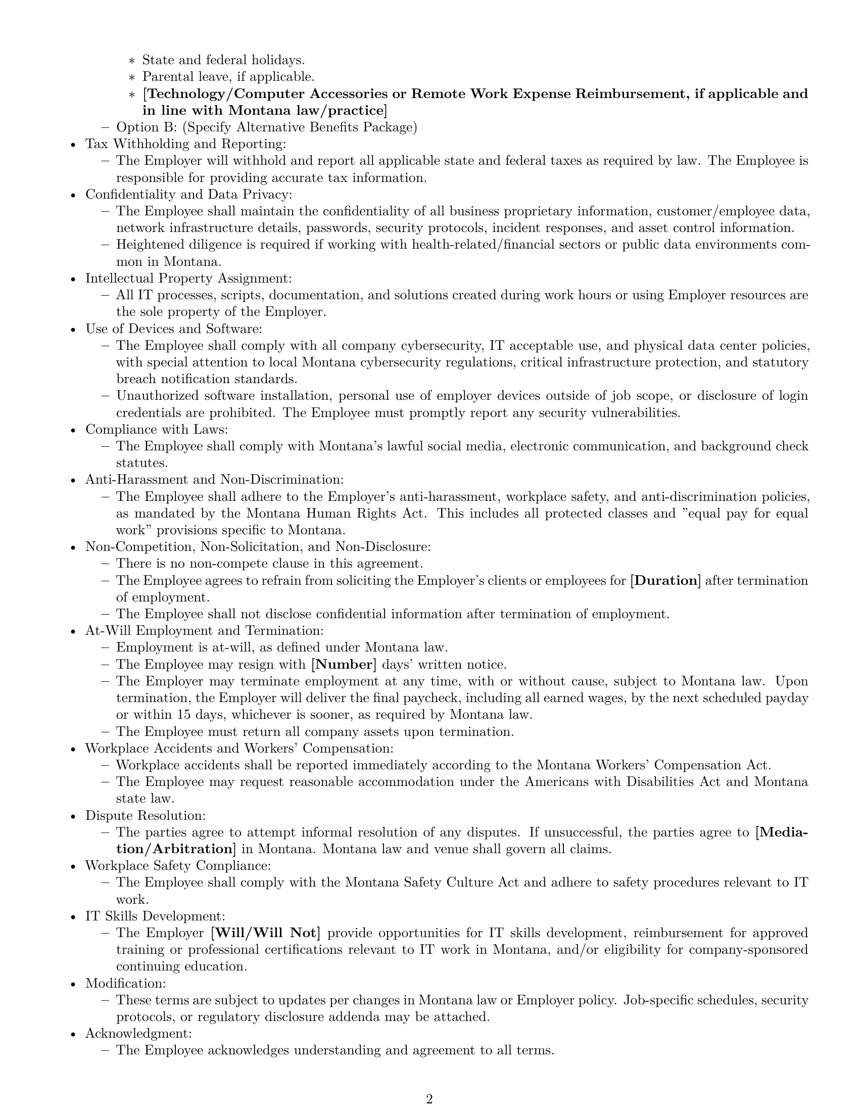 Preview page 2 of Free Montana IT assistant employment contract template