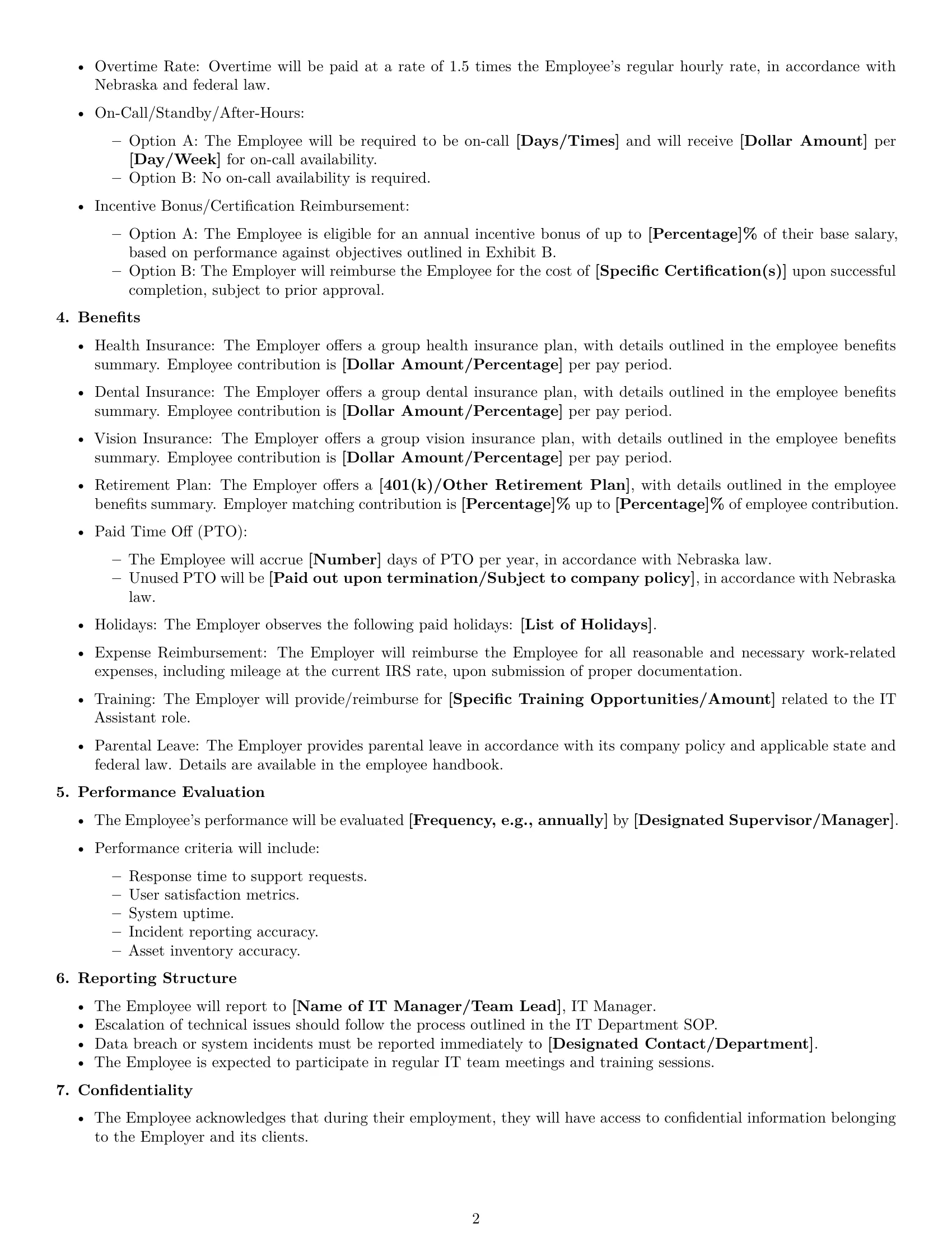 Preview page 2 of Free Nebraska IT assistant employment contract template