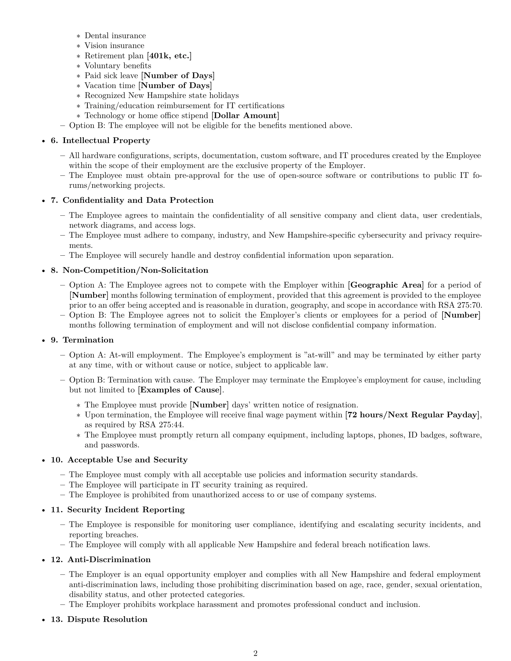 Preview page 2 of Free New Hampshire IT assistant employment contract template