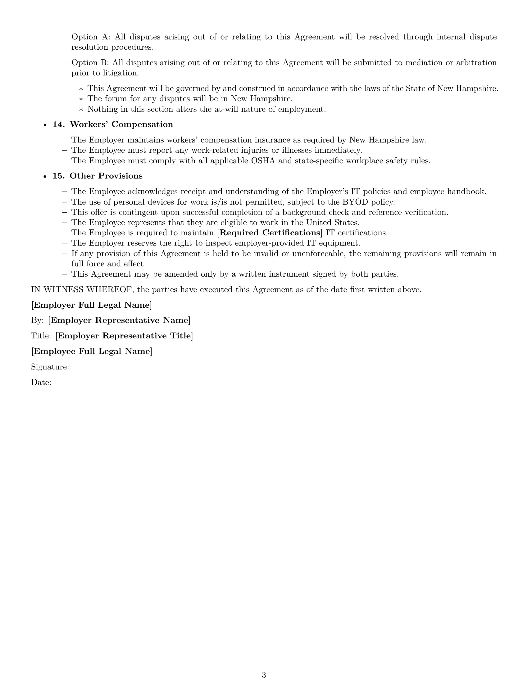Preview page 3 of Free New Hampshire IT assistant employment contract template