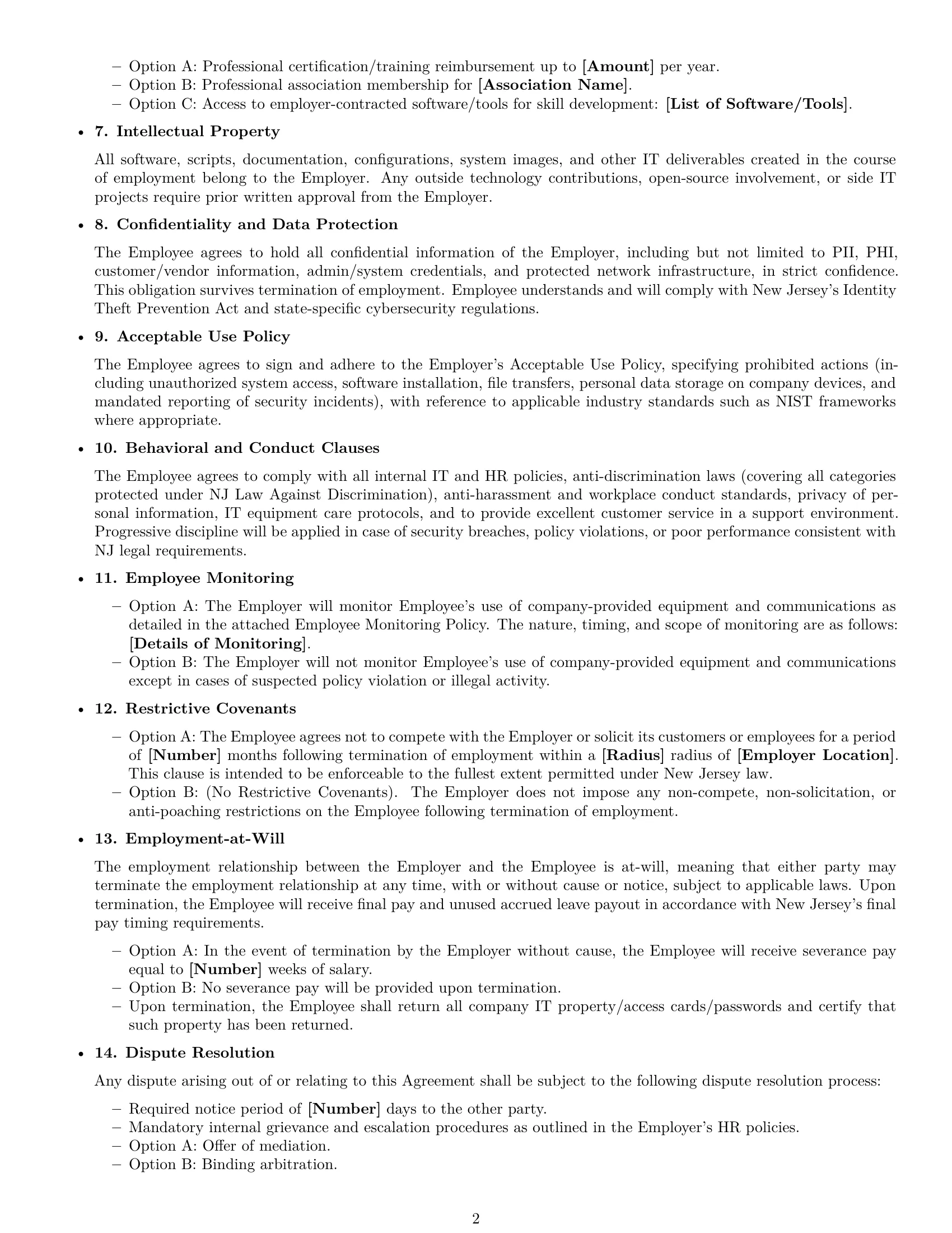 Preview page 2 of Free New Jersey IT assistant employment contract template