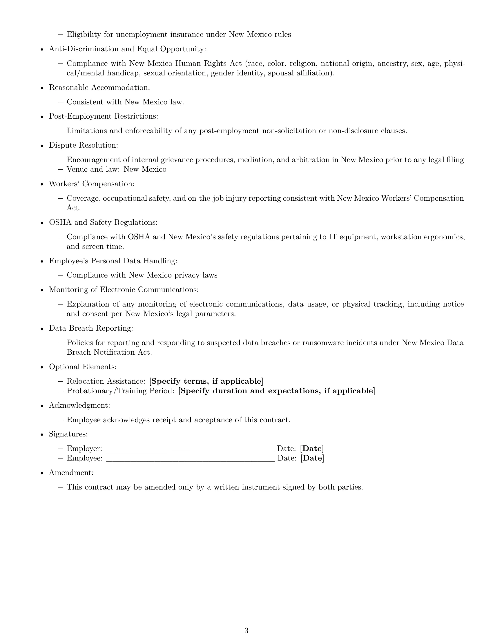 Preview page 3 of Free New Mexico IT assistant employment contract template