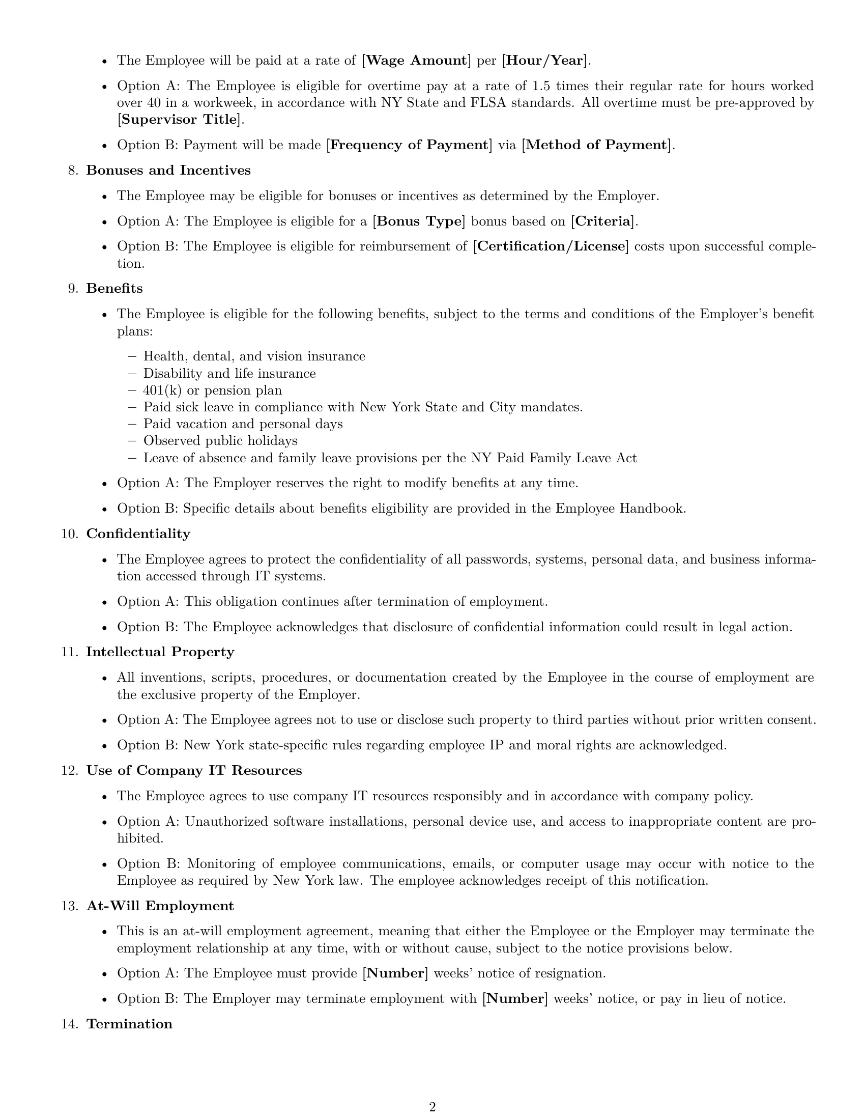 Preview page 2 of Free New York IT assistant employment contract template