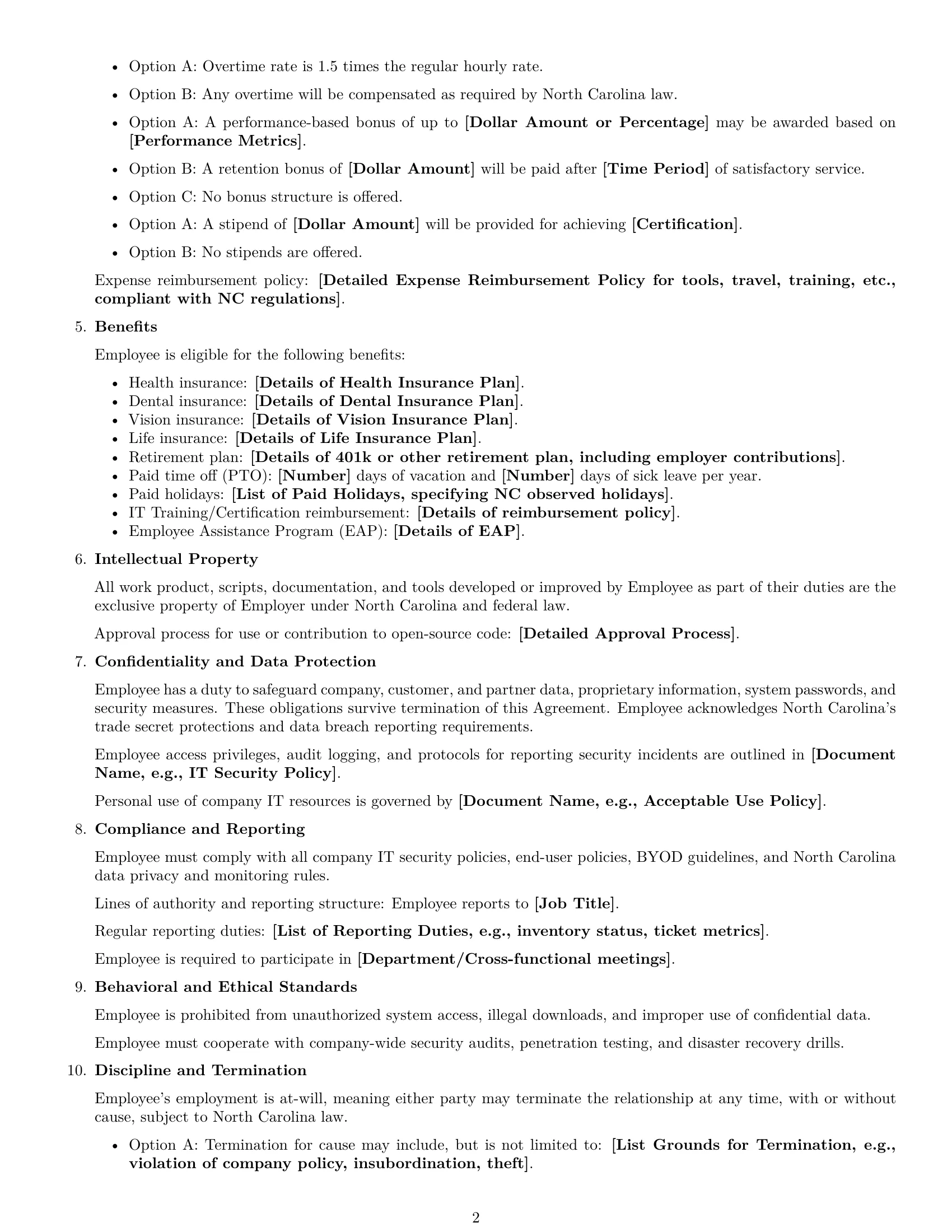 Preview page 2 of Free North Carolina IT assistant employment contract template