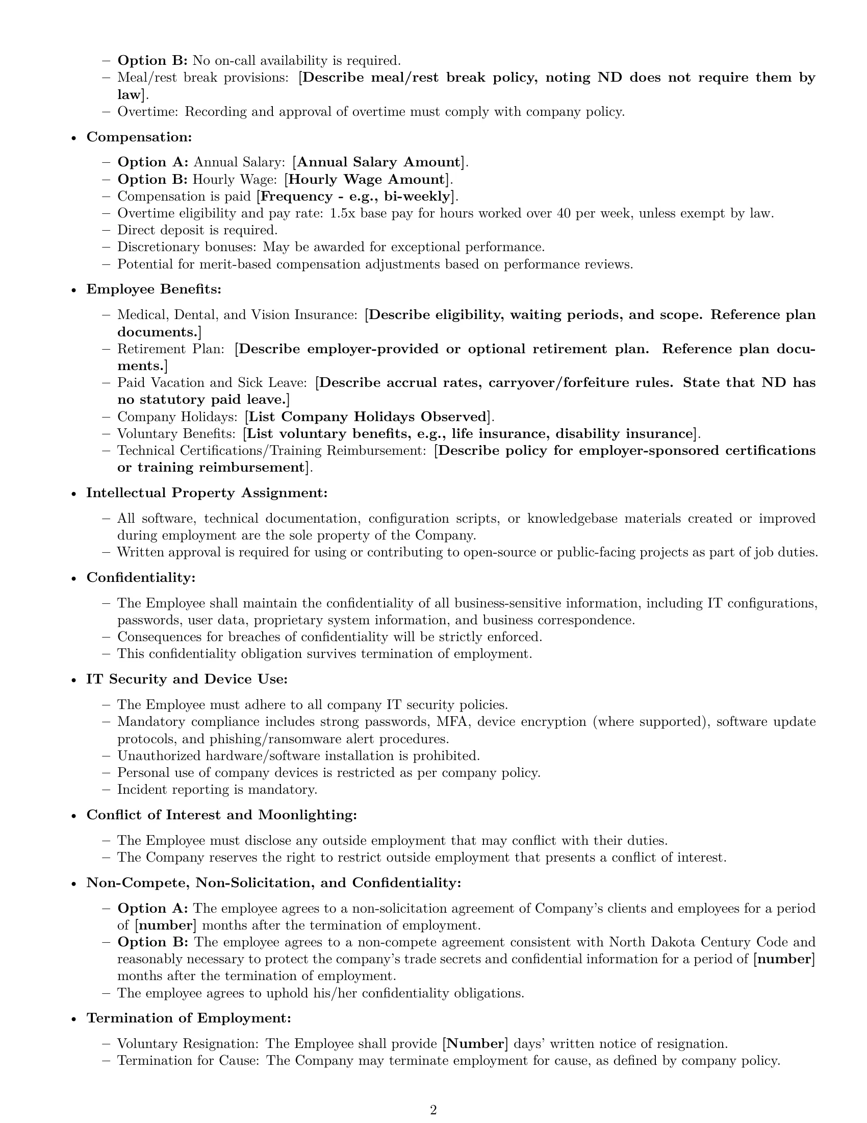 Preview page 2 of Free North Dakota IT assistant employment contract template