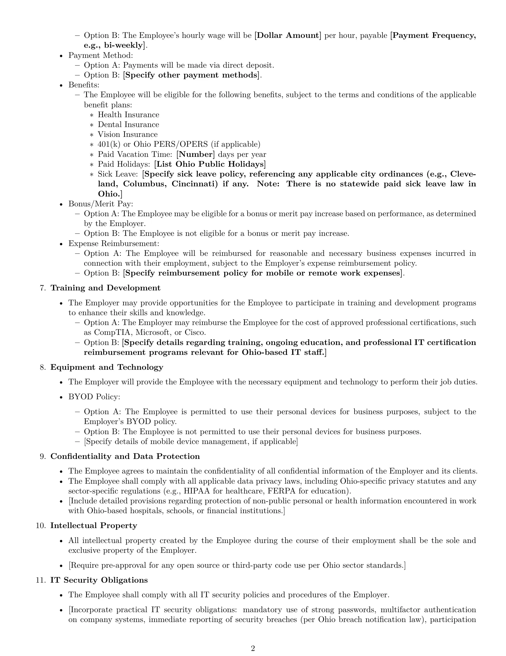 Preview page 2 of Free Ohio IT assistant employment contract template