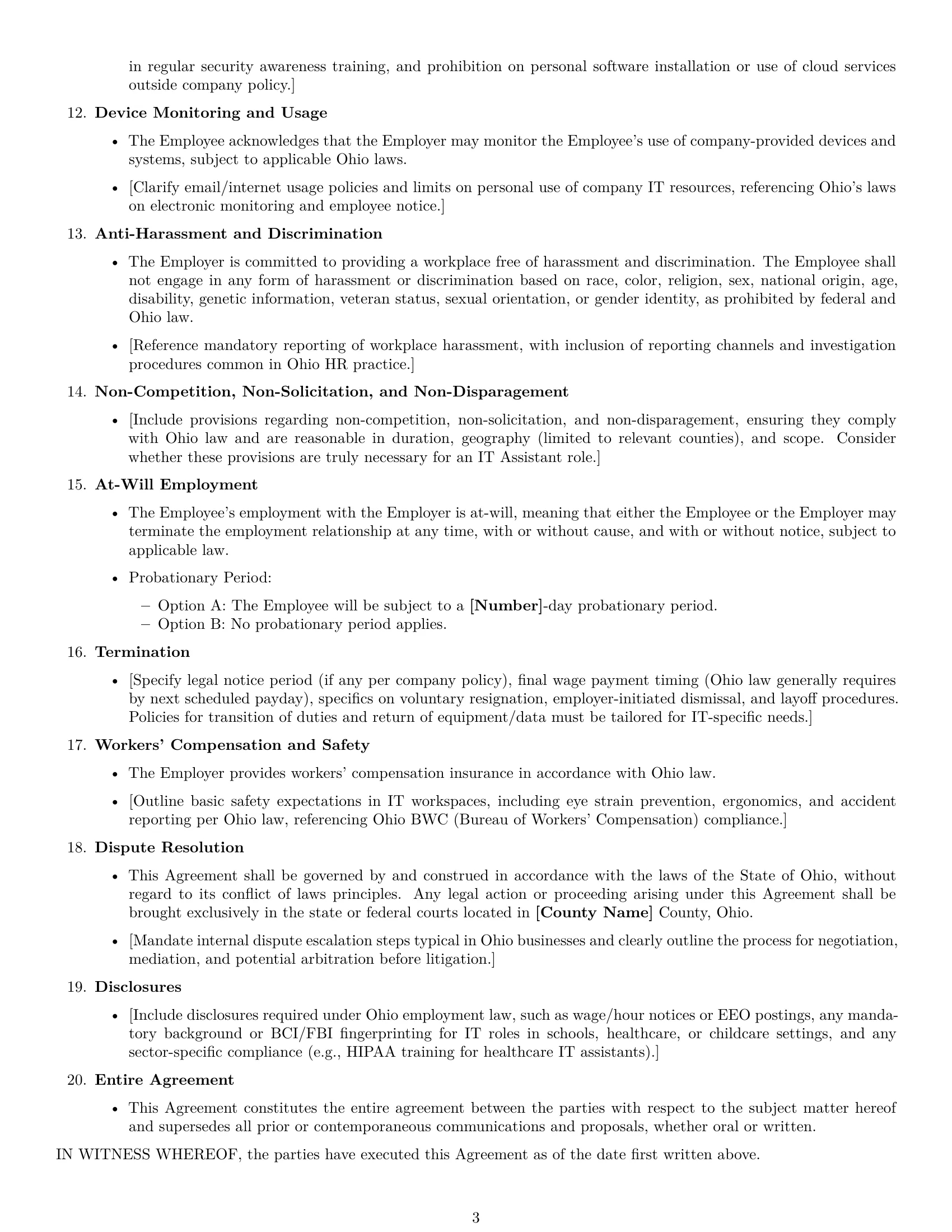 Preview page 3 of Free Ohio IT assistant employment contract template