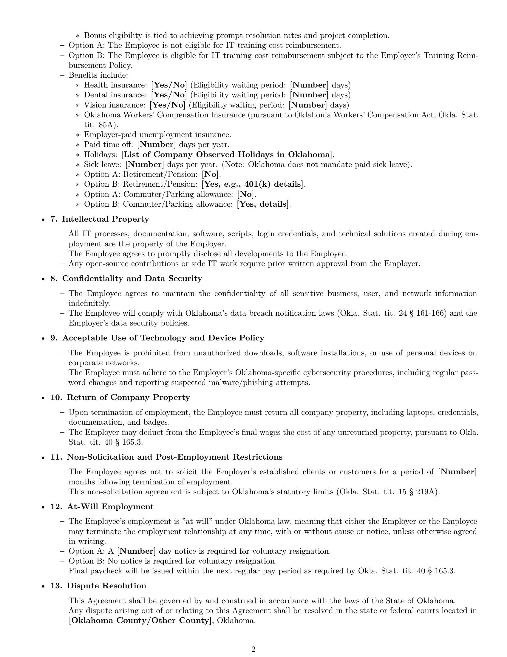 Preview page 2 of Free Oklahoma IT assistant employment contract template
