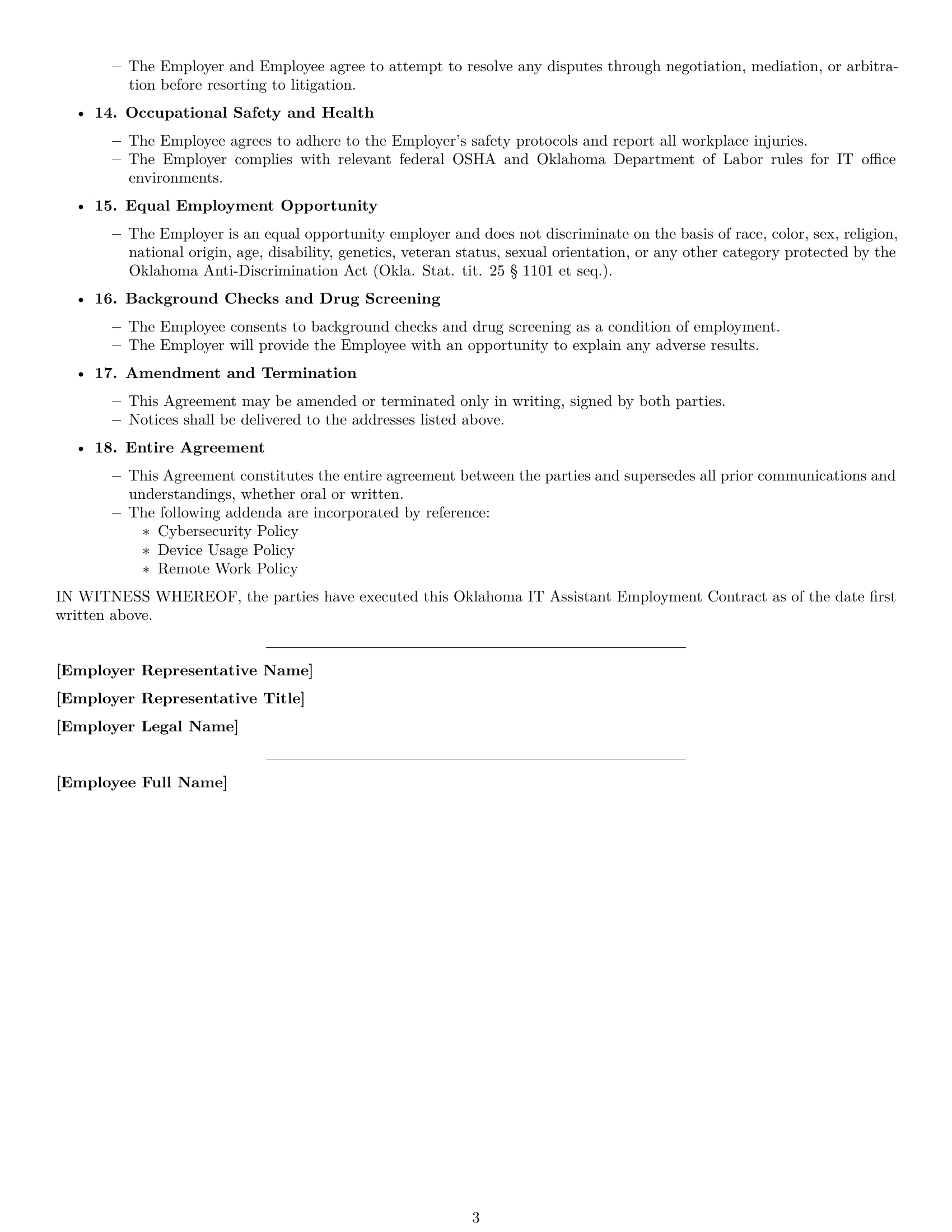 Preview page 3 of Free Oklahoma IT assistant employment contract template