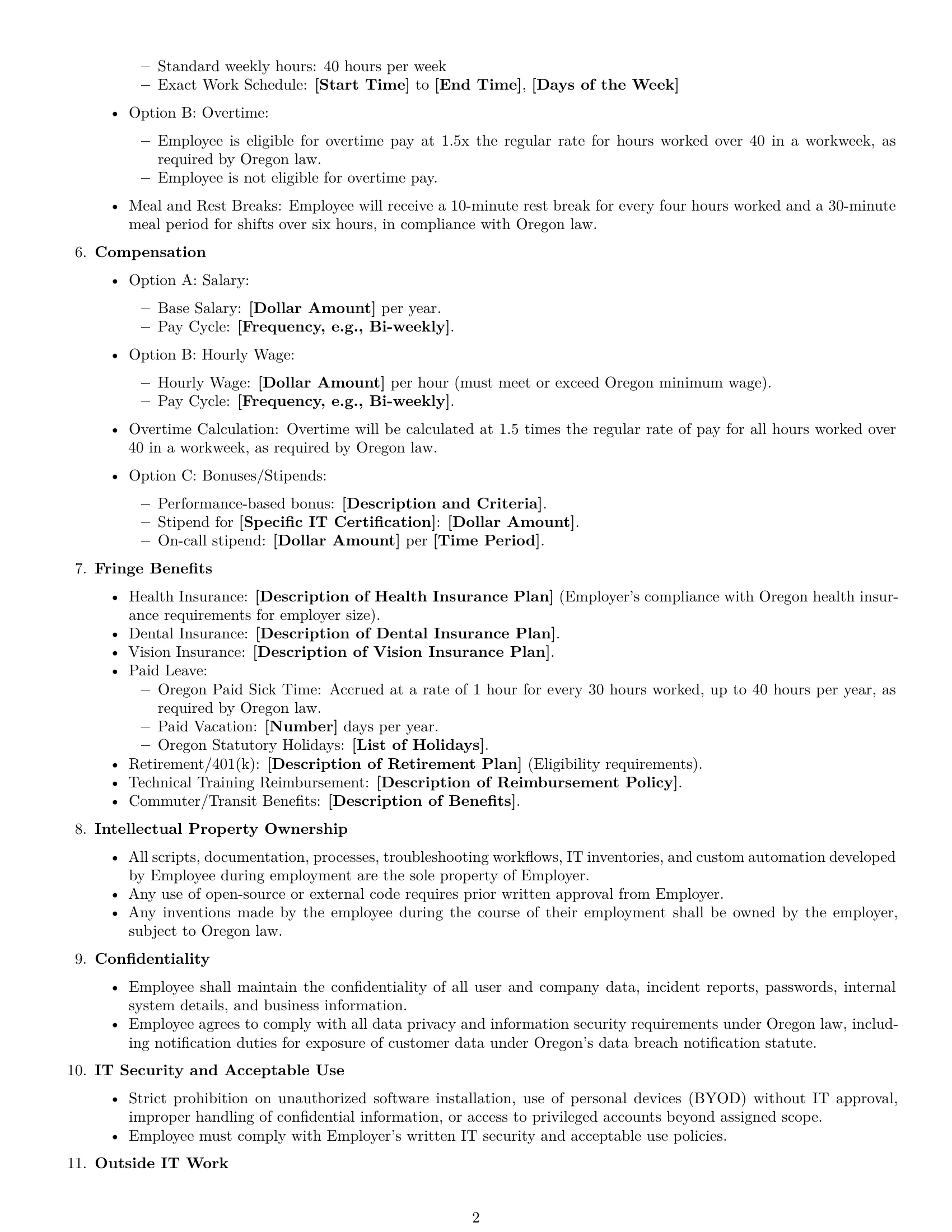 Preview page 2 of Free Oregon IT assistant employment contract template
