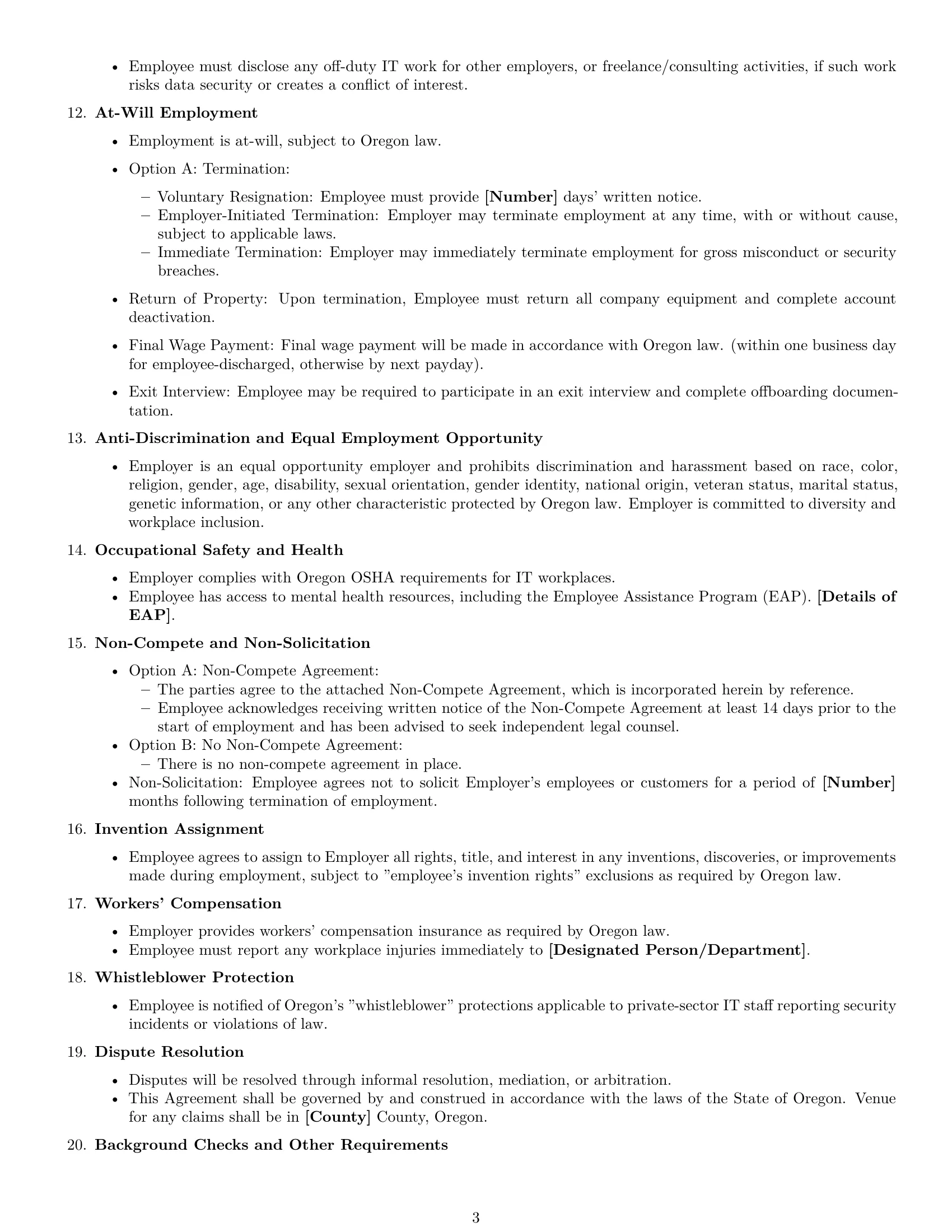 Preview page 3 of Free Oregon IT assistant employment contract template