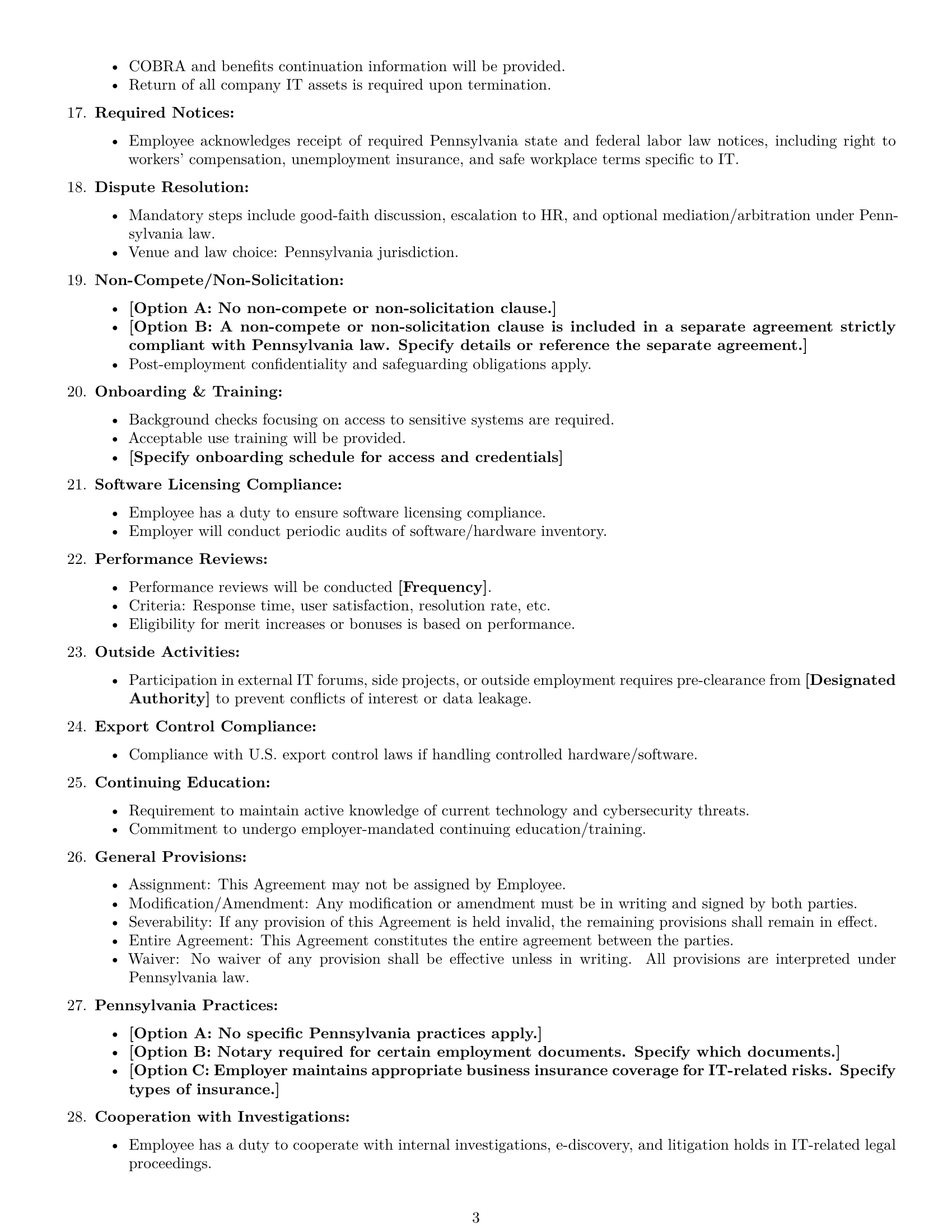 Preview page 3 of Free Pennsylvania IT assistant employment contract template