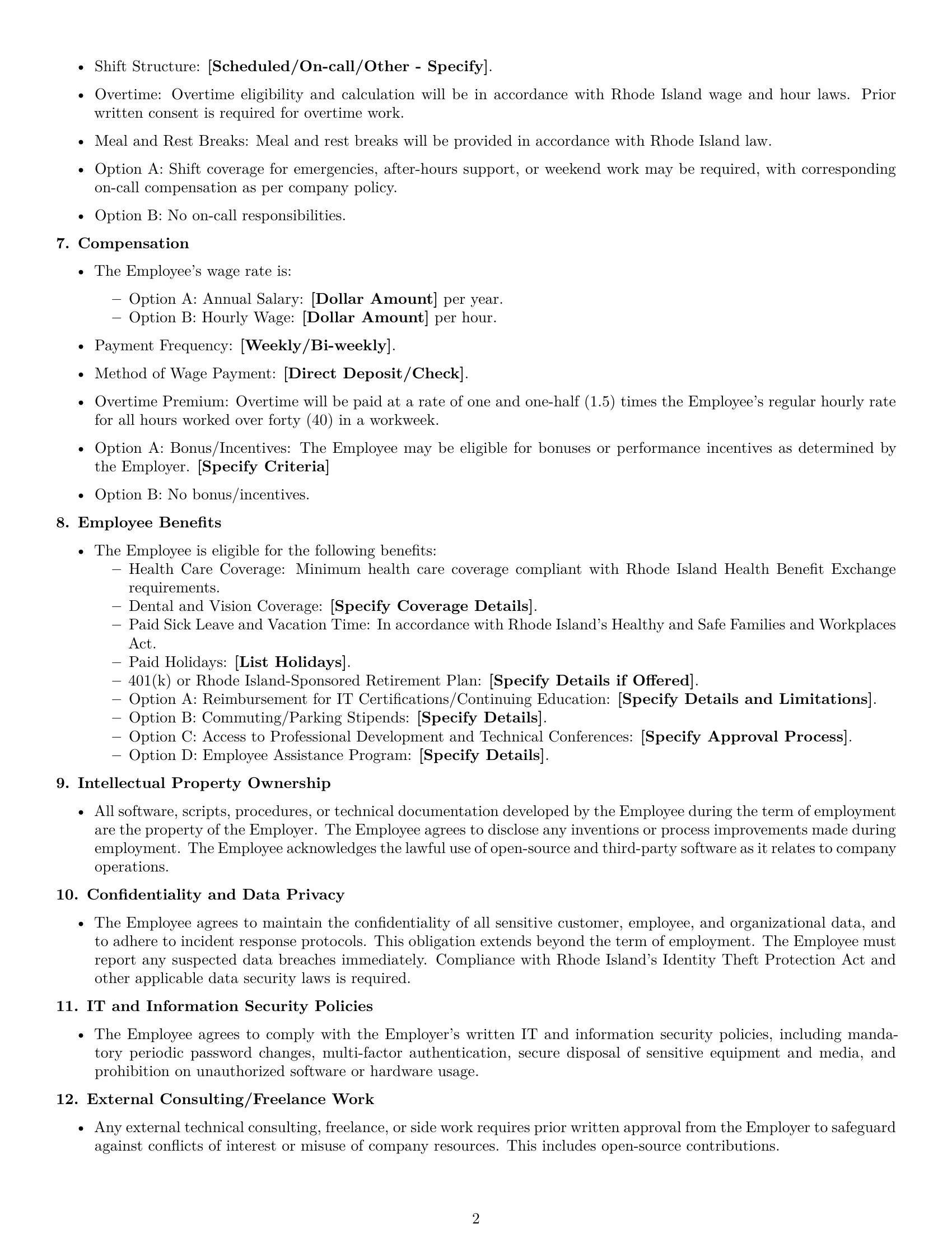 Preview page 2 of Free Rhode Island IT assistant employment contract template