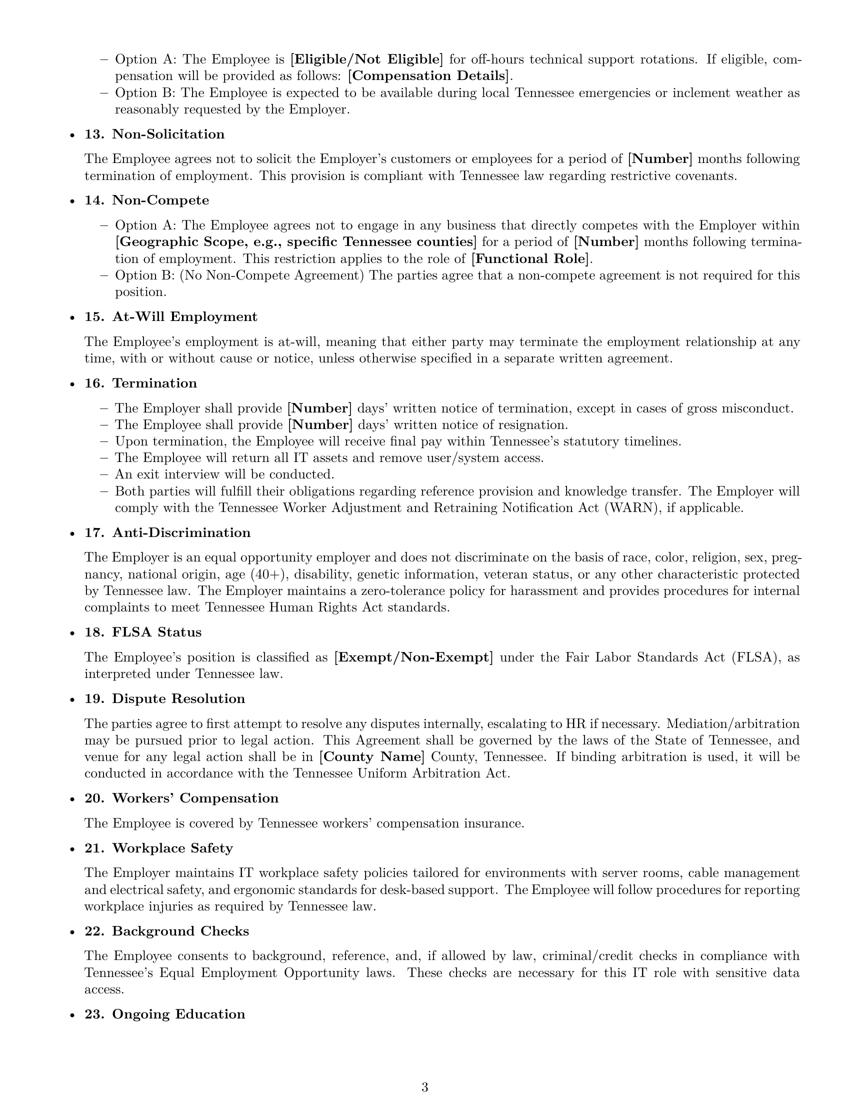 Preview page 3 of Free Tennessee IT assistant employment contract template