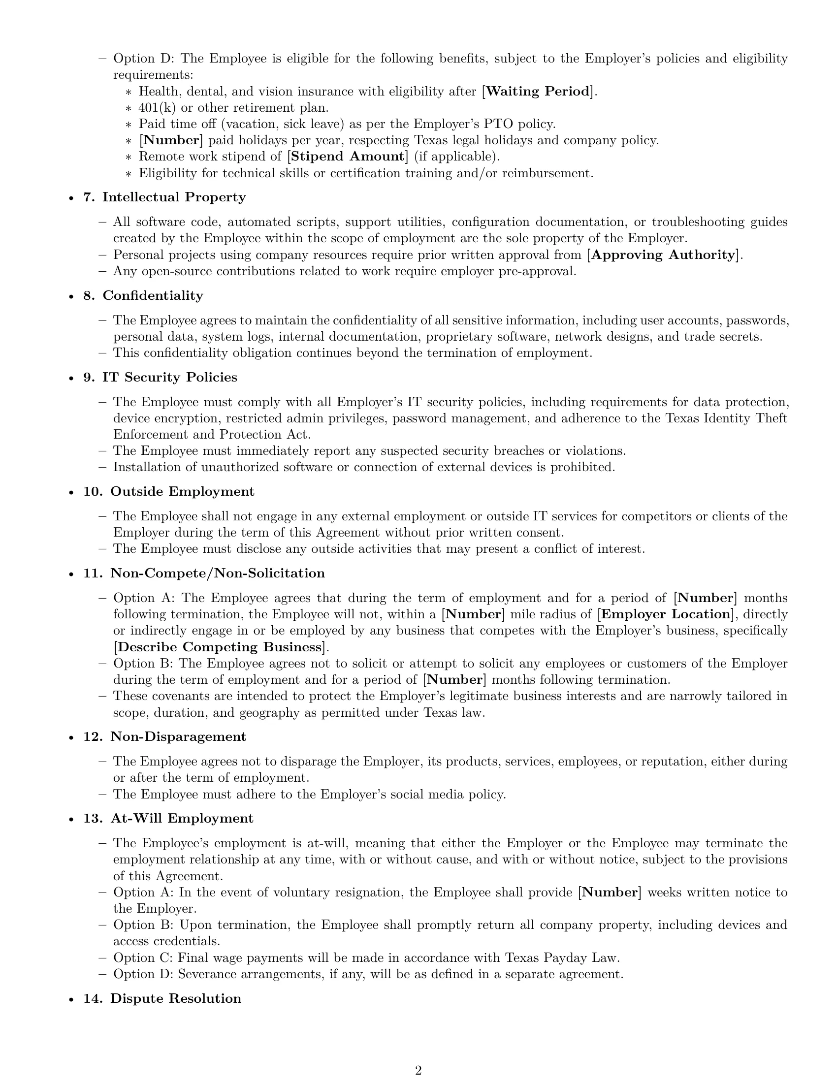 Preview page 2 of Free Texas IT assistant employment contract template