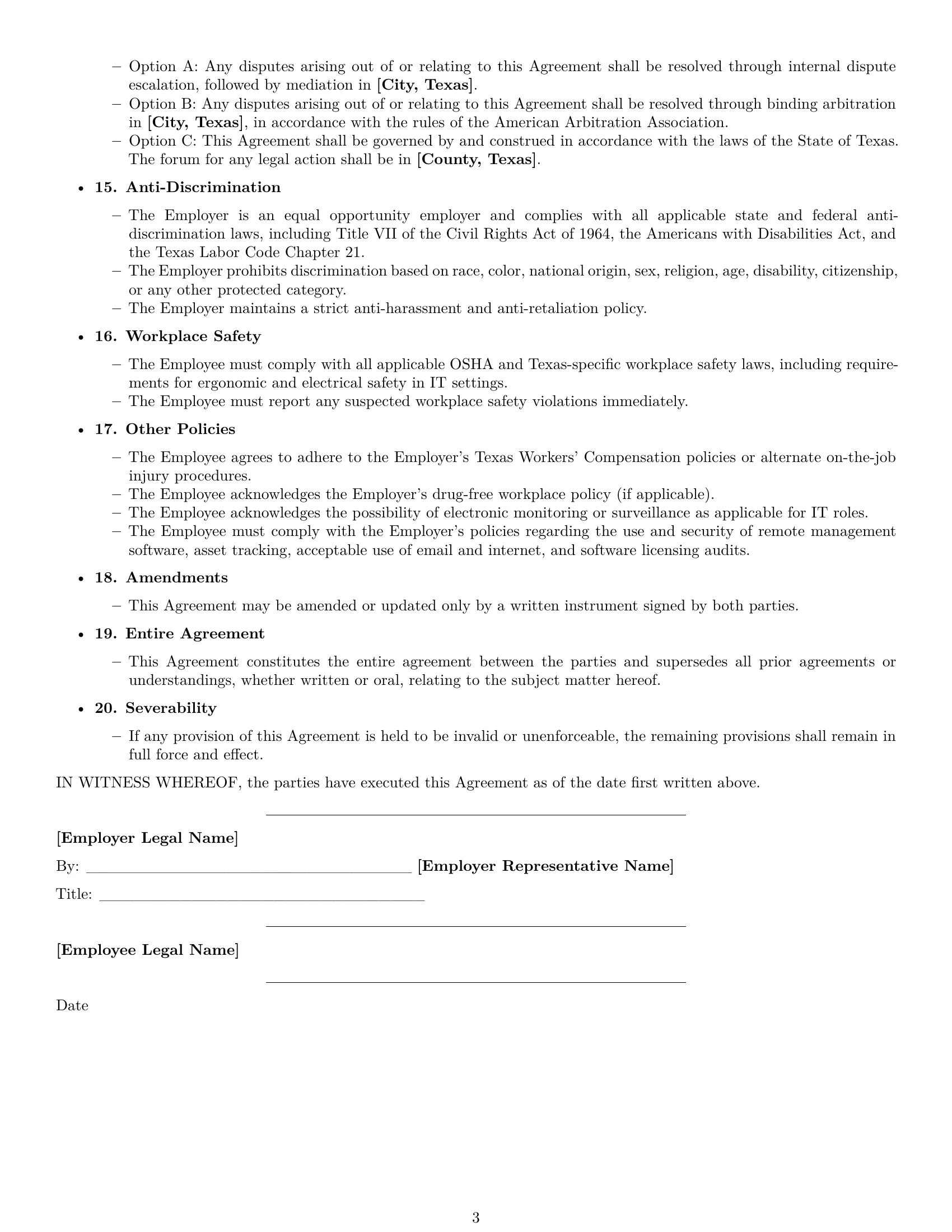 Preview page 3 of Free Texas IT assistant employment contract template