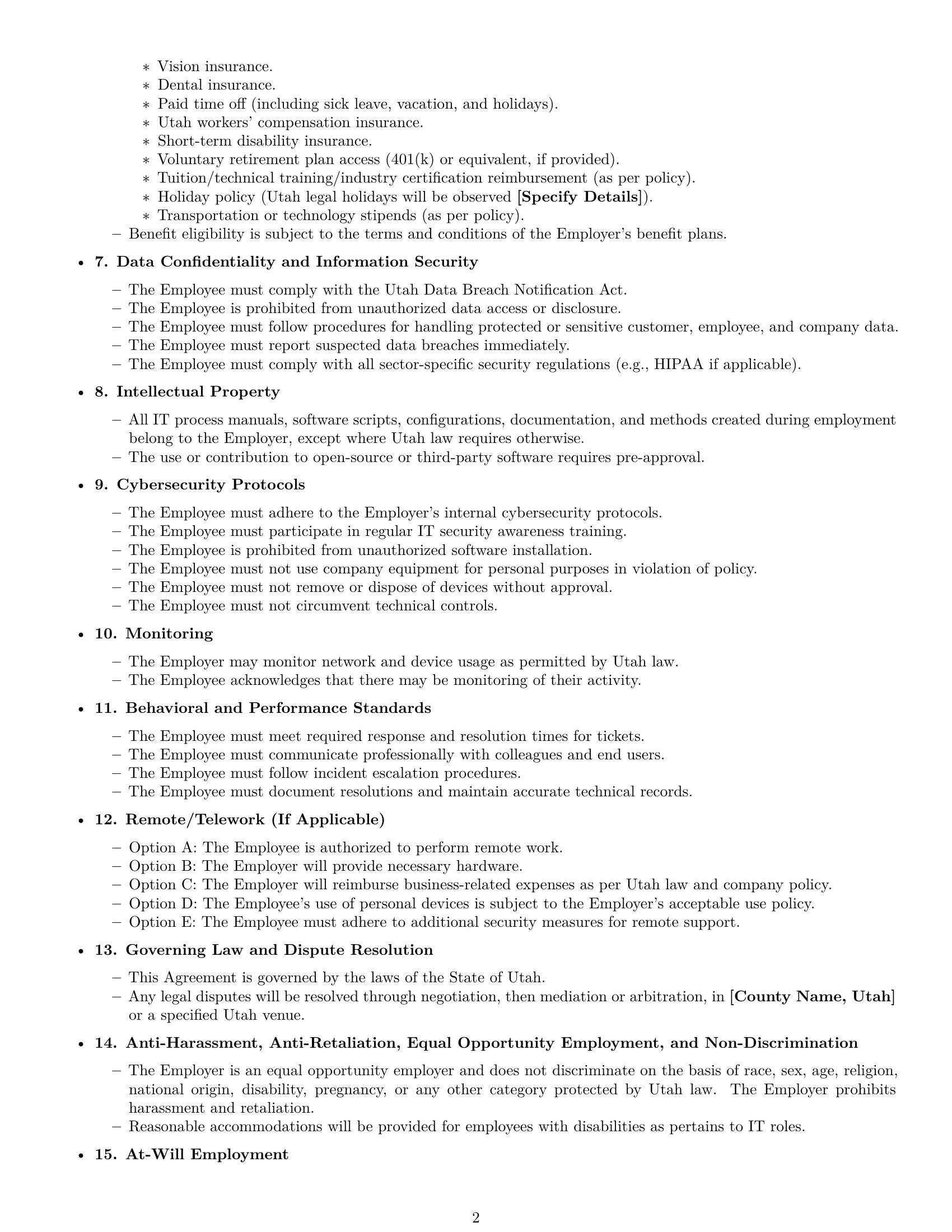 Preview page 2 of Free Utah IT assistant employment contract template