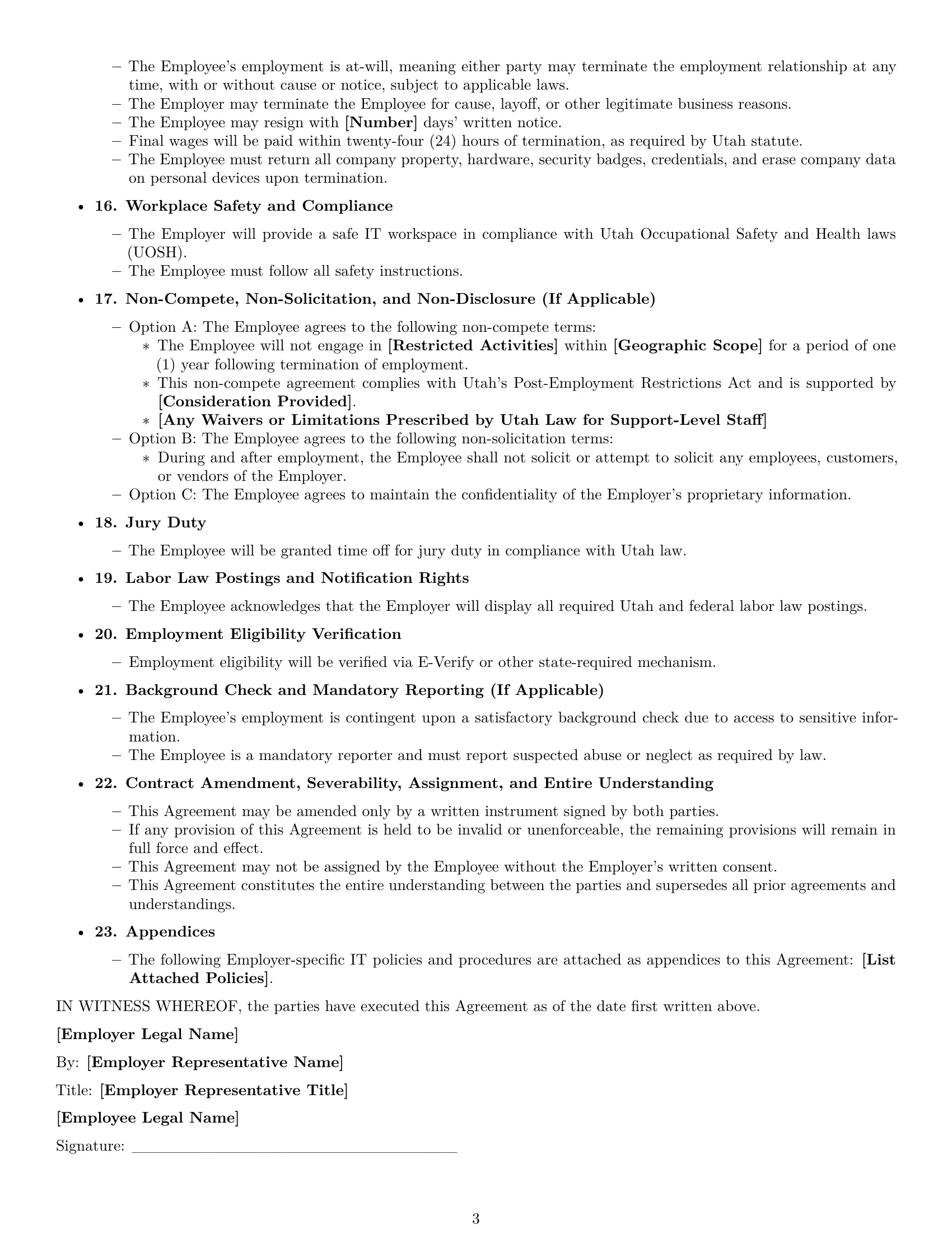 Preview page 3 of Free Utah IT assistant employment contract template