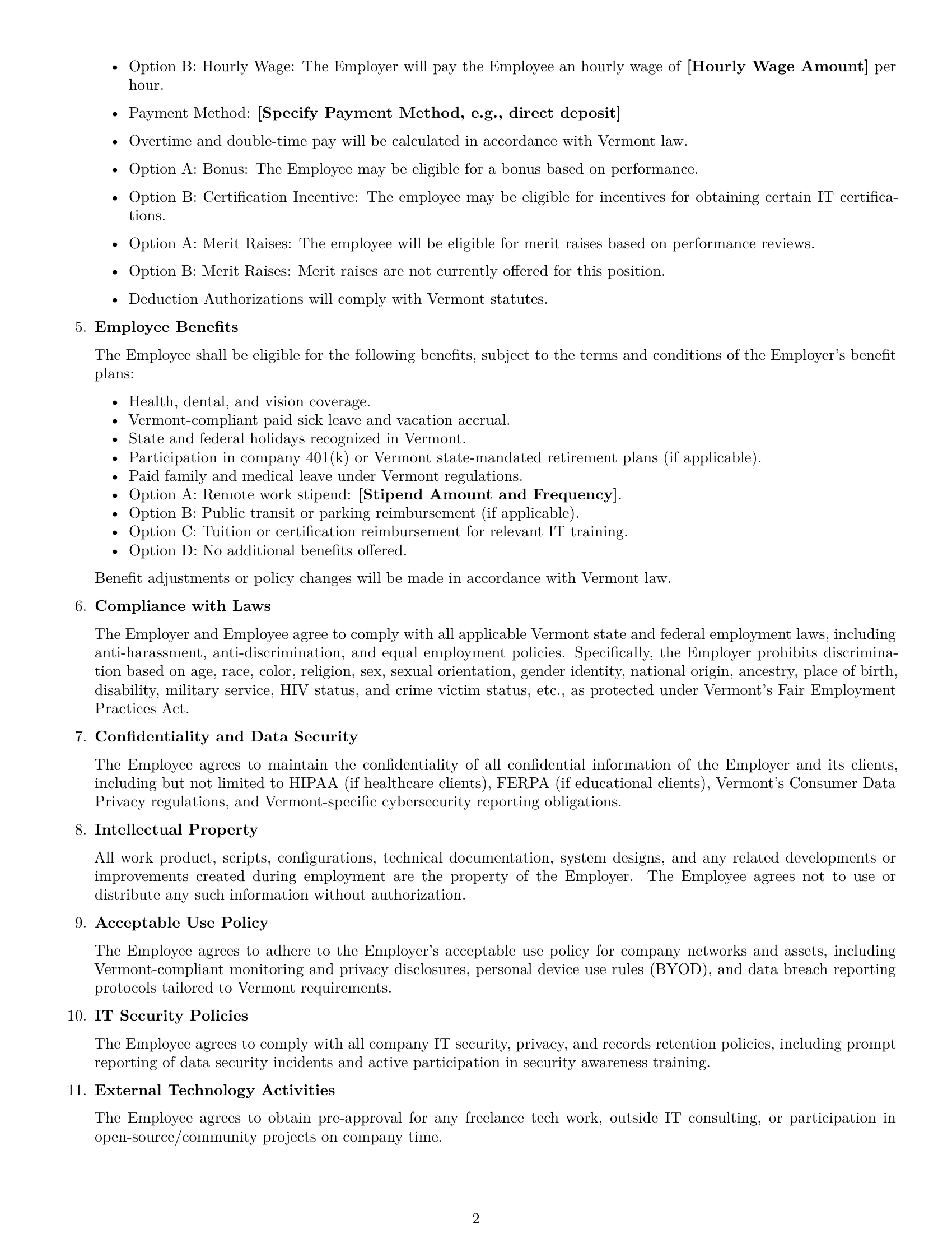 Preview page 2 of Free Vermont IT assistant employment contract template