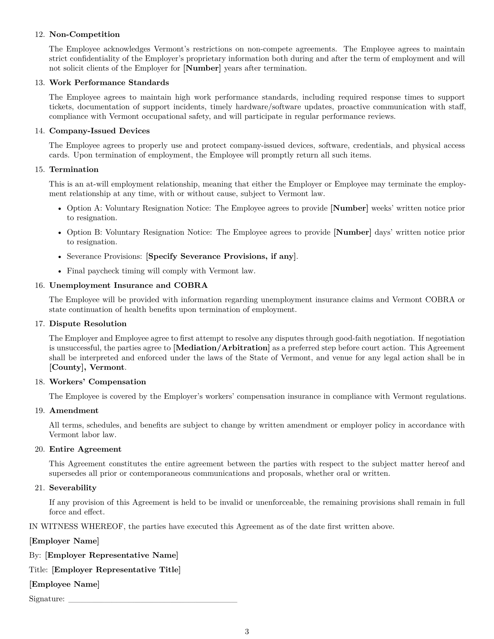 Preview page 3 of Free Vermont IT assistant employment contract template