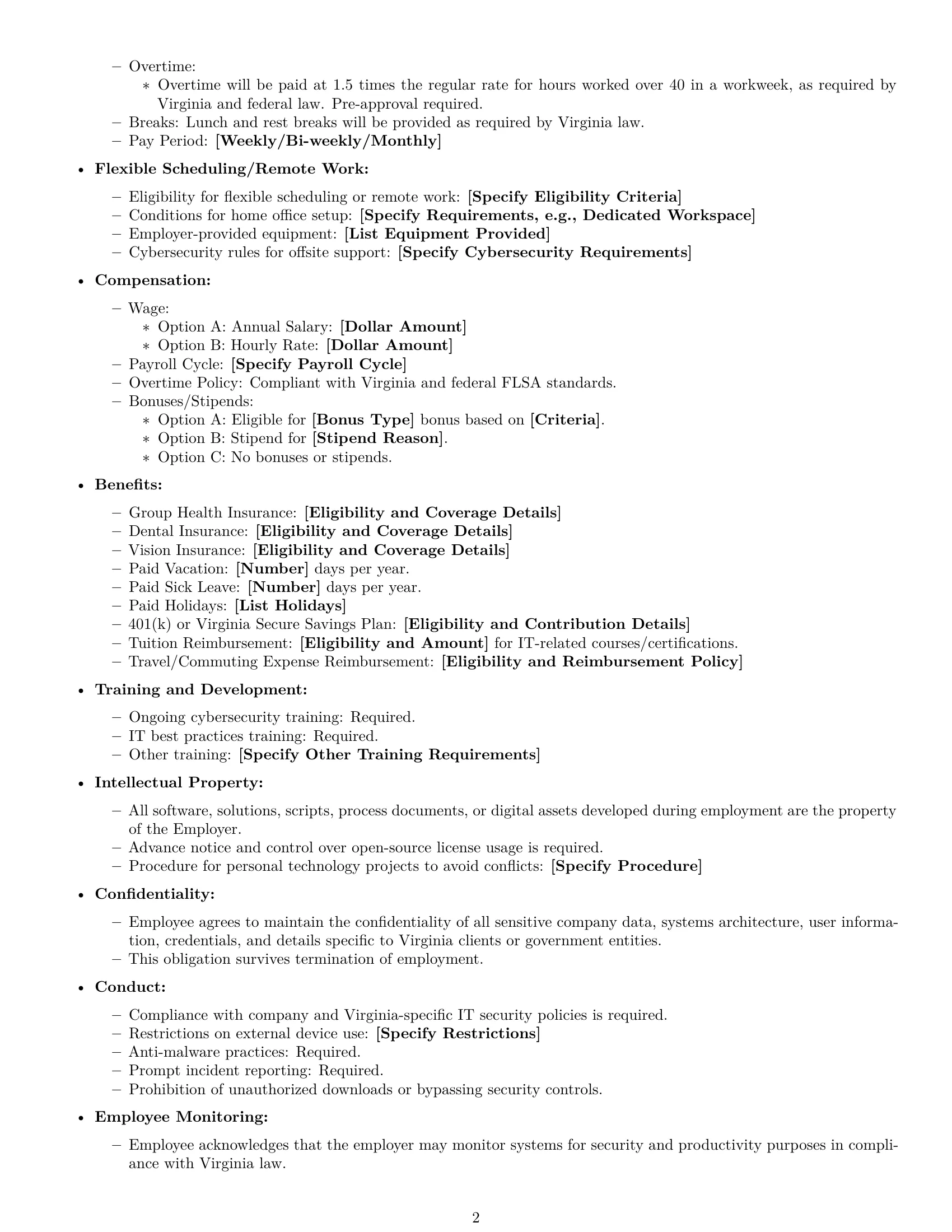 Preview page 2 of Free Virginia IT assistant employment contract template