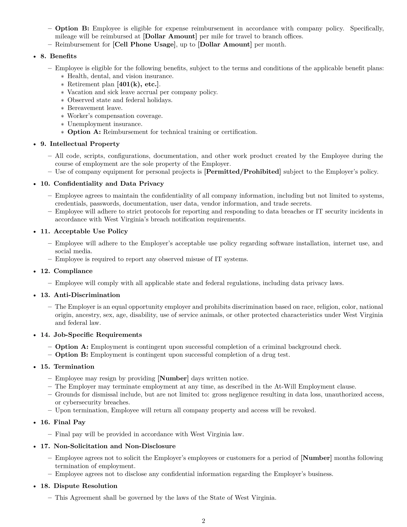 Preview page 2 of Free West Virginia IT assistant employment contract template