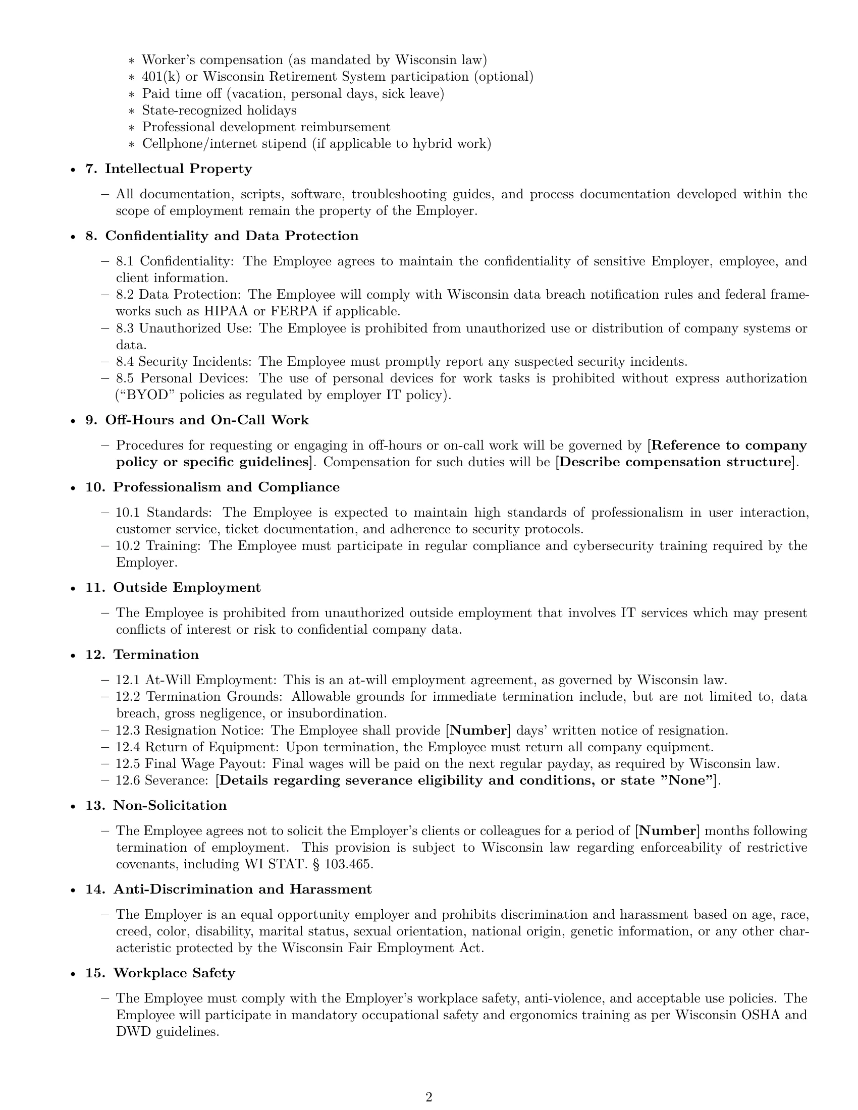 Preview page 2 of Free Wisconsin IT assistant employment contract template
