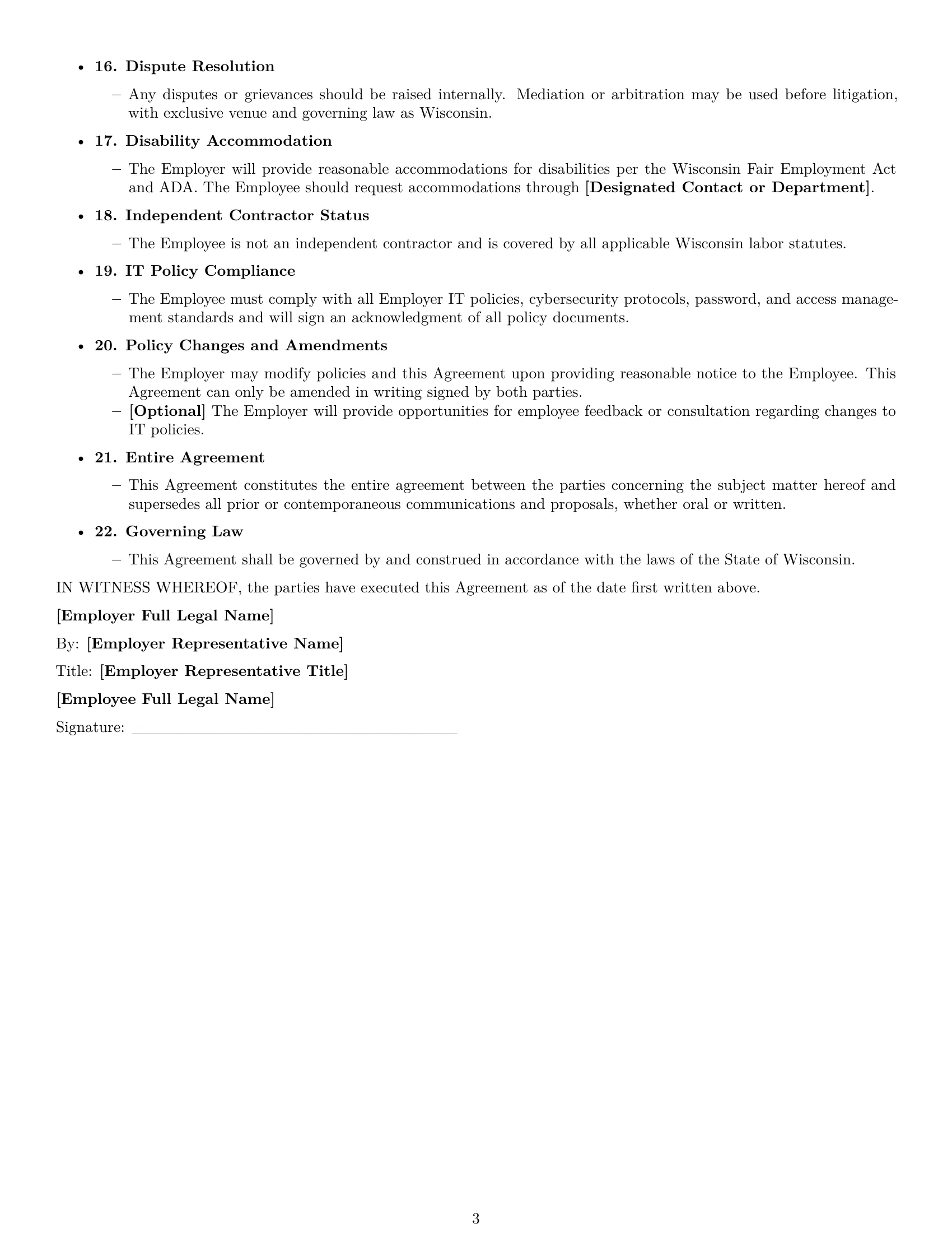 Preview page 3 of Free Wisconsin IT assistant employment contract template