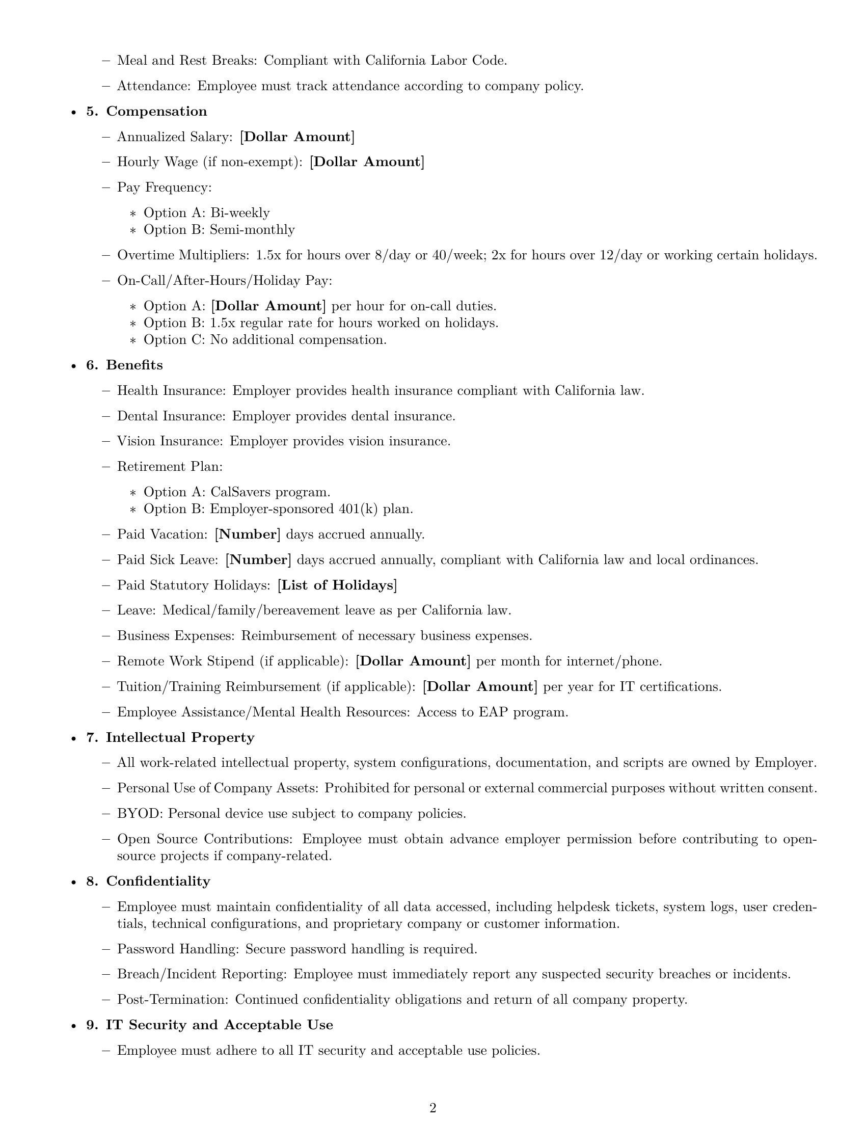 Preview page 2 of Free California IT assistant employment contract template