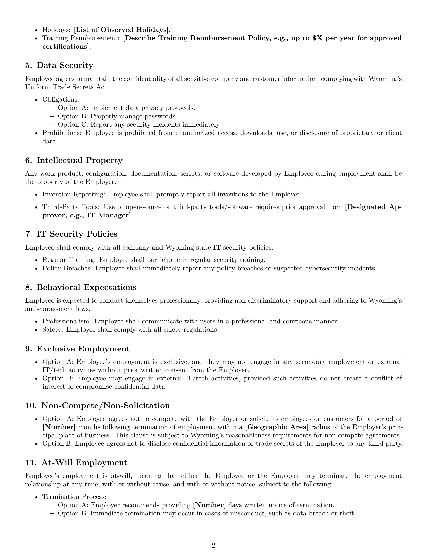 Preview page 2 of Free Wyoming IT assistant employment contract template