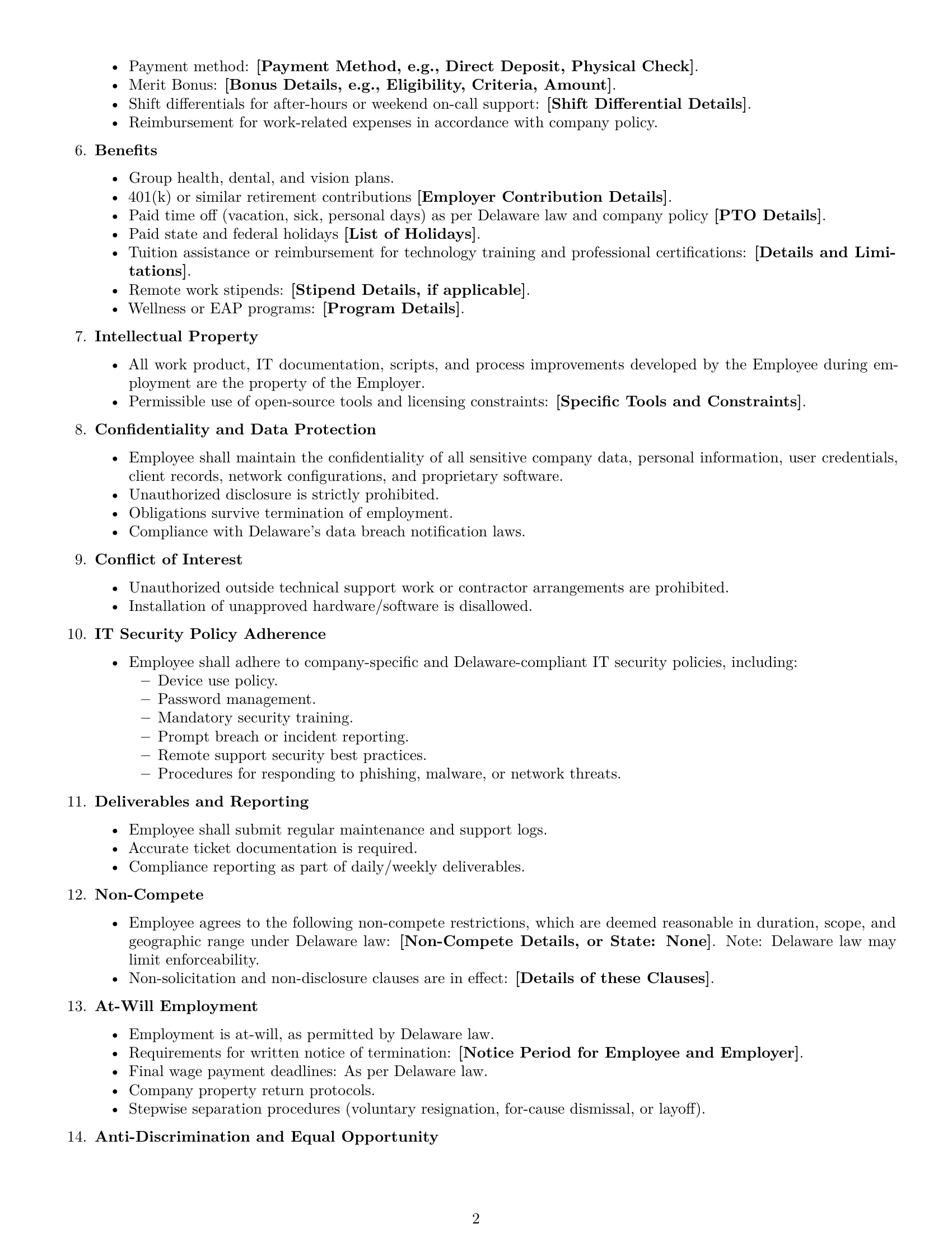 Preview page 2 of Free Delaware IT assistant employment contract template