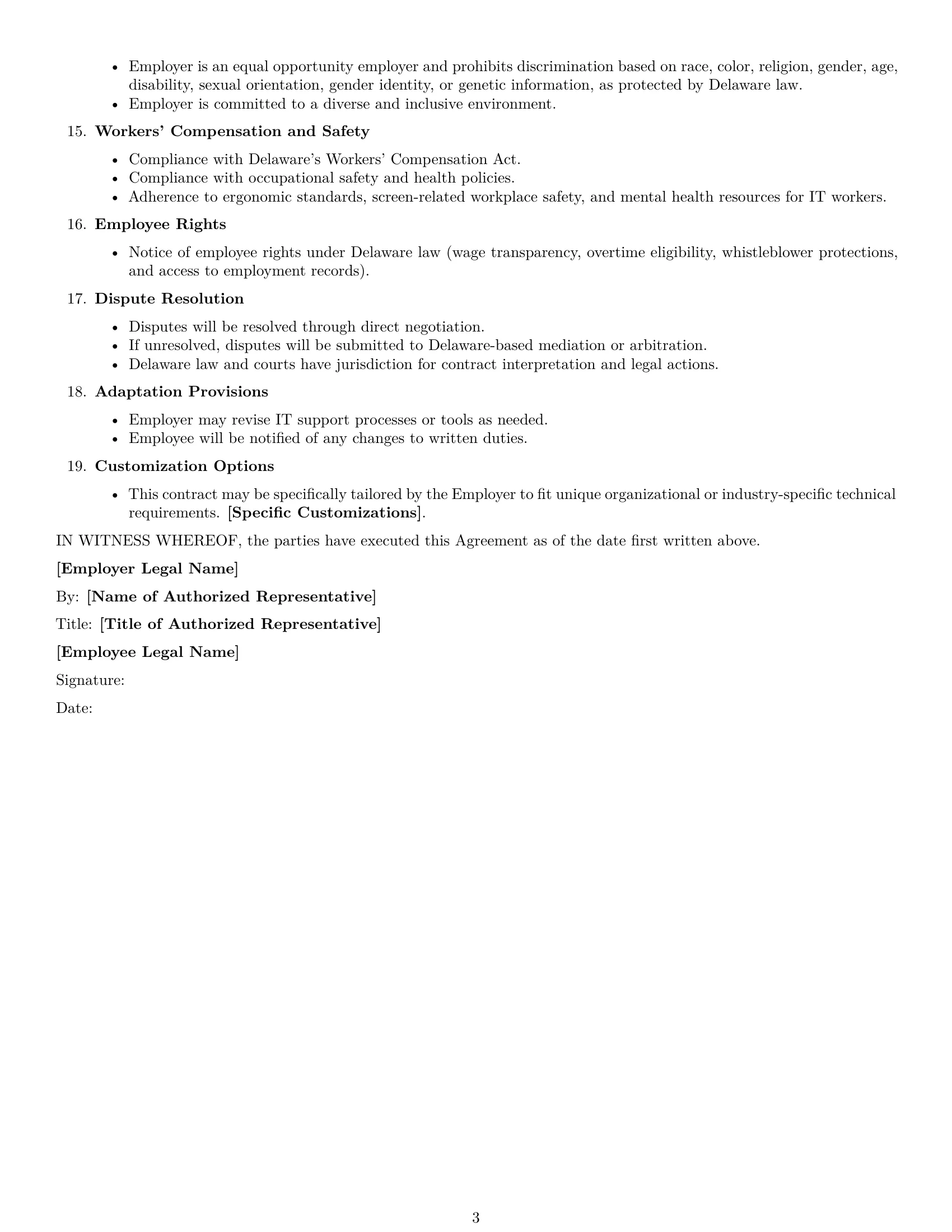 Preview page 3 of Free Delaware IT assistant employment contract template