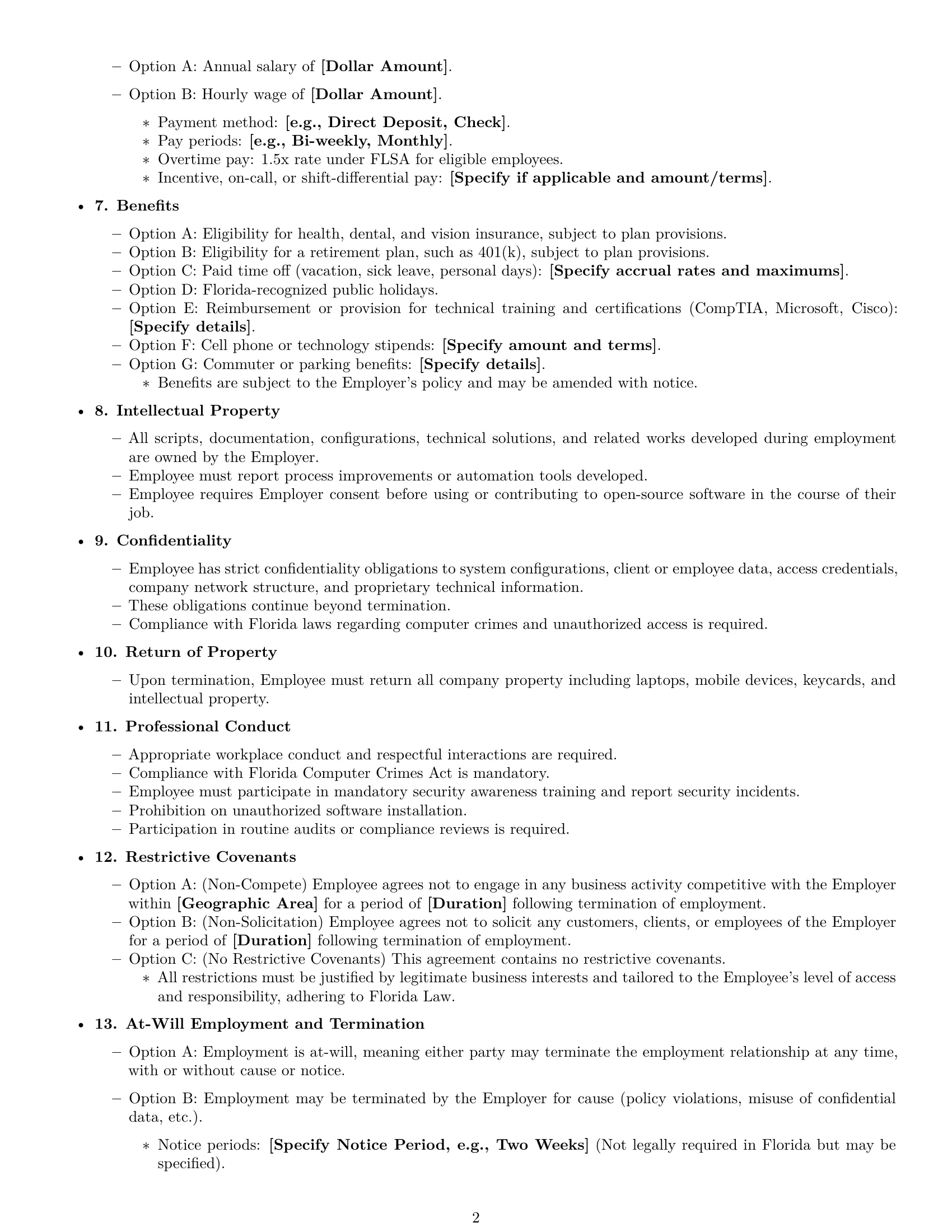 Preview page 2 of Free Florida IT assistant employment contract template