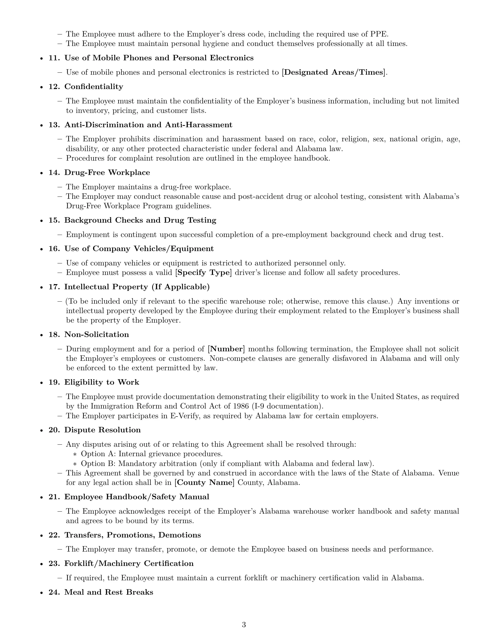 Preview page 3 of Free Alabama warehouse worker employment contract template
